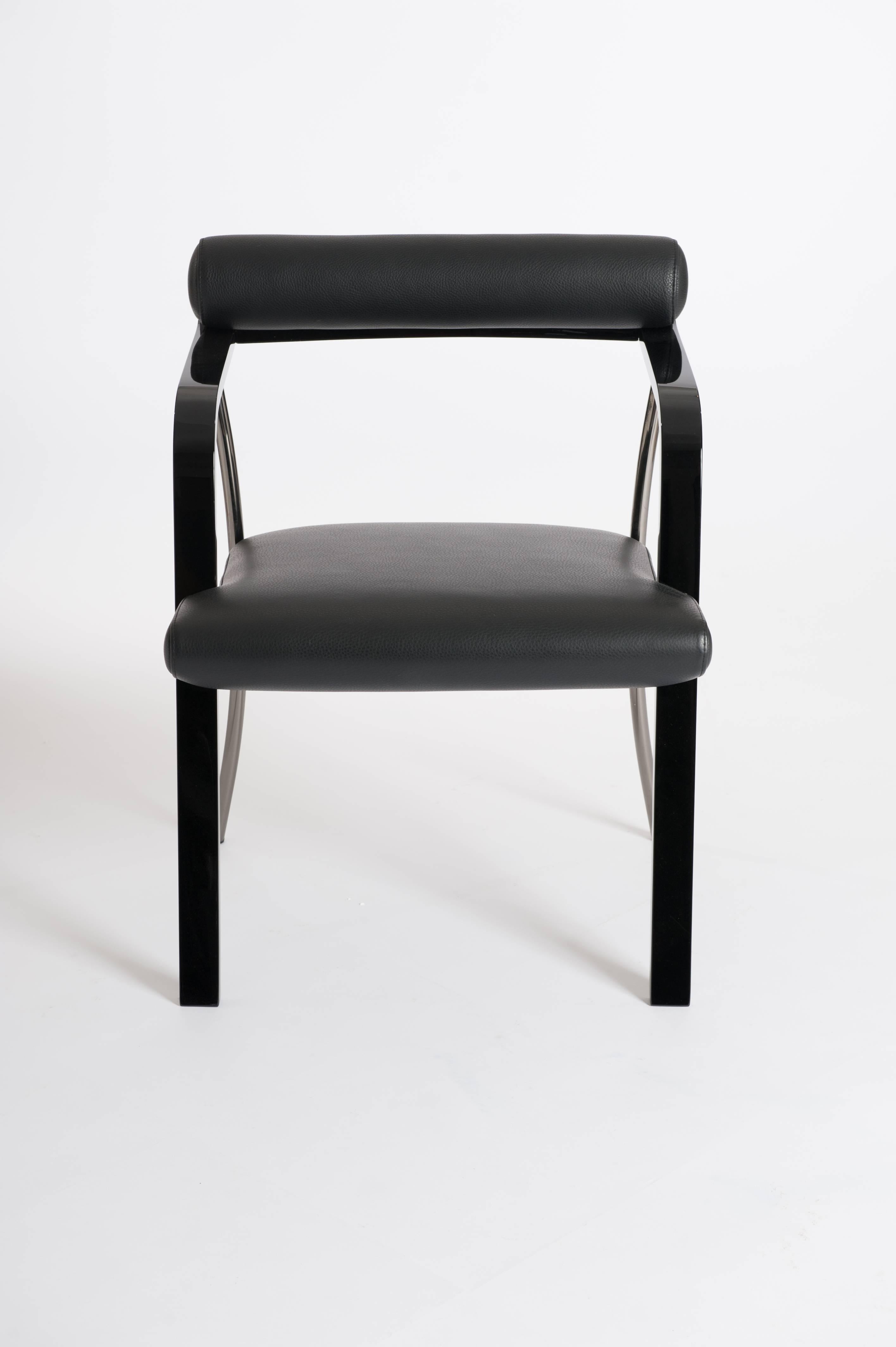 Modern Four Chairs in Blackwood, Leather and Metal Combination by J. M. Willmotte