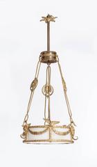 Impressive French Empire Chandelier, Firegilded Bronze with Alabaster 1830s
