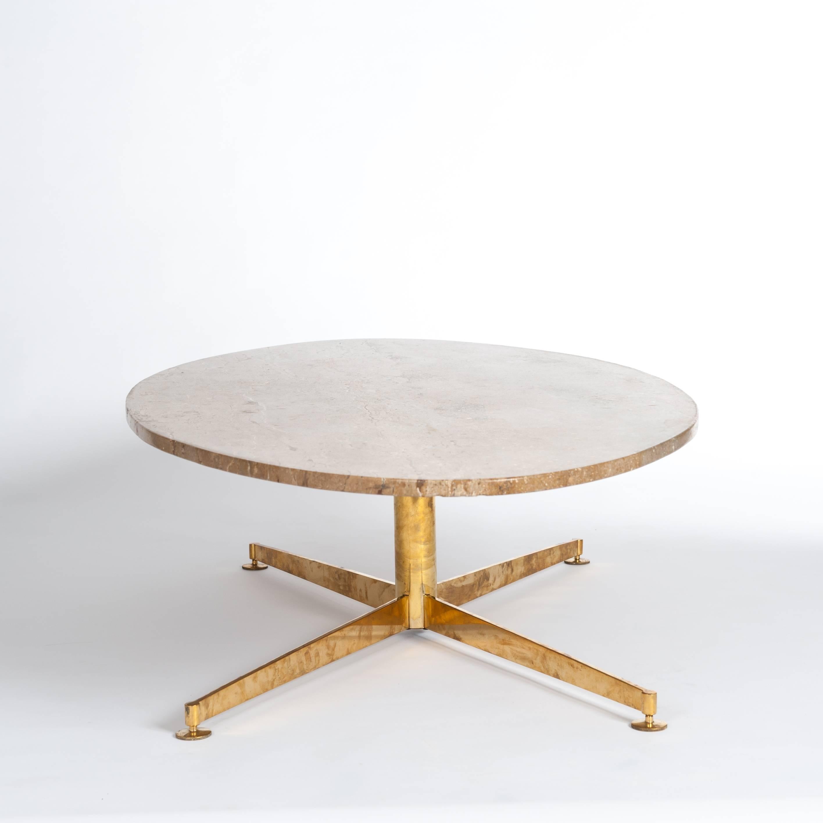 Hand-Crafted Mid-Century, Oval Shaped Sofa Table in Brass-Travertine Combined by Arflex