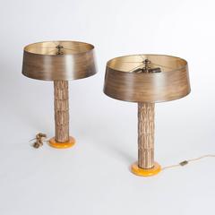 Pair of Mid-Century, Italian Table Lamps with Hand-Painted Shades