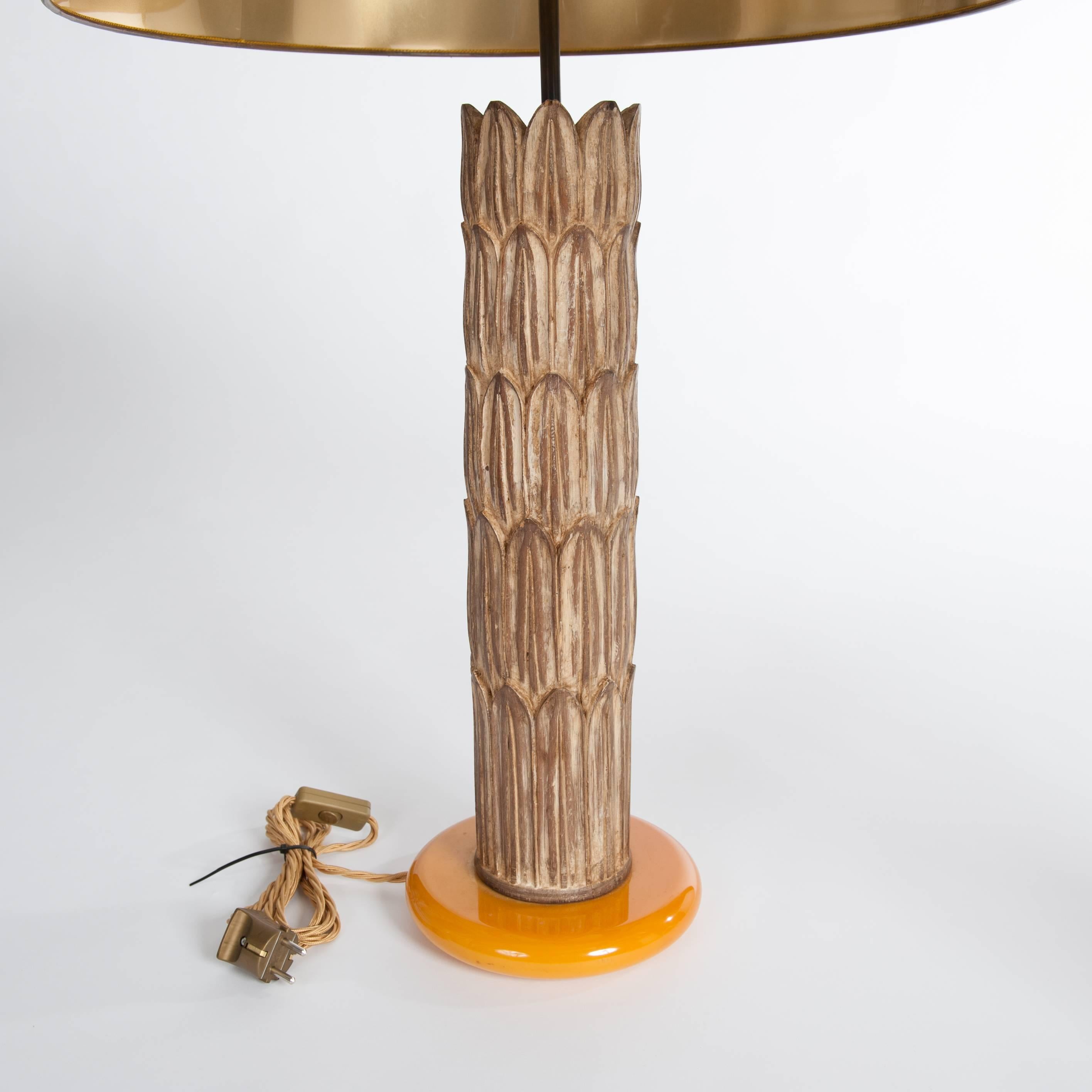 Mid-Century Modern Pair of Mid-Century, Italian Table Lamps with Hand-Painted Shades