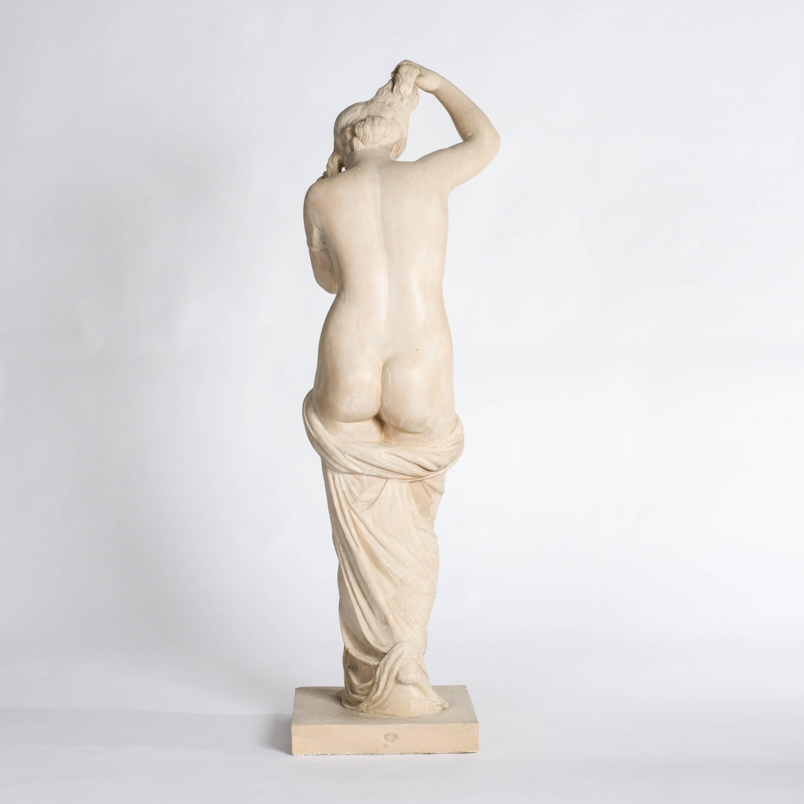 Patinated French Art Nouveau Female Plaster-Stone Sculpture, Stamped