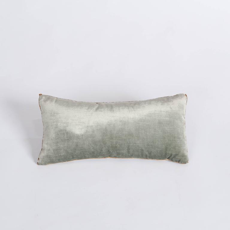Pair of Pastel Green Colored Velvet Pillows with Antique Metallic Embroidery  For Sale 1