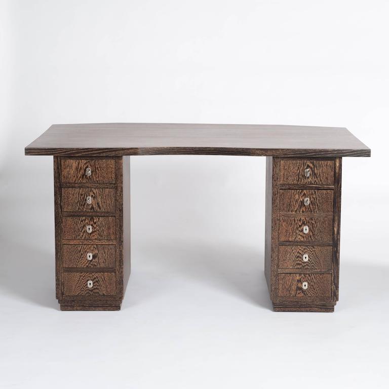 Plated French Art Deco Writing Table, Oak Ceruse ‘Keckwood’ by Francisque Chaleyssin