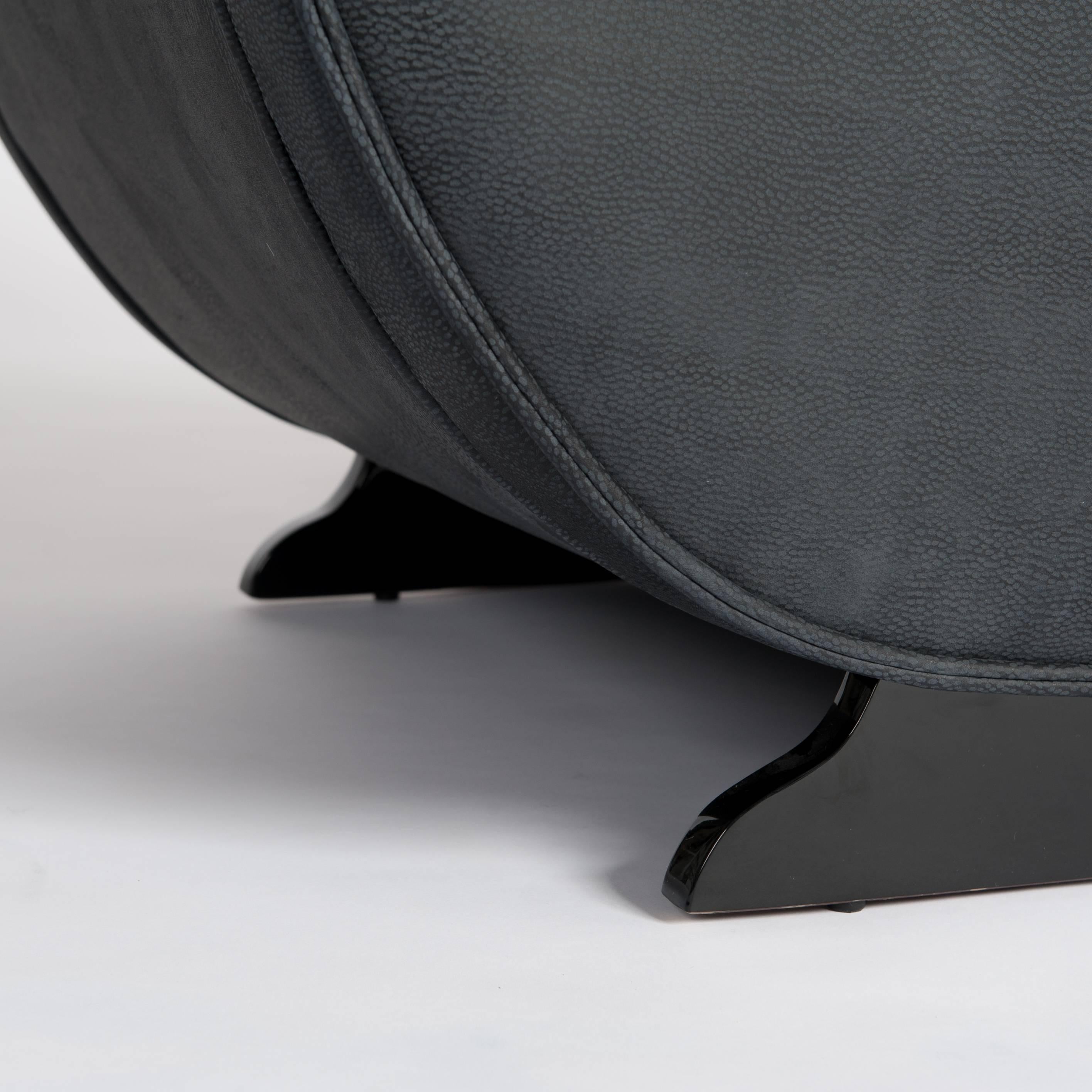 French Art Deco Club Chair with Curved Arms and Sides in Grey Nubuck Leather 1