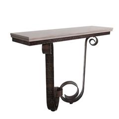 French Art Deco Wall Console Table, Solid Iron with Marble Top by V. Ducrot