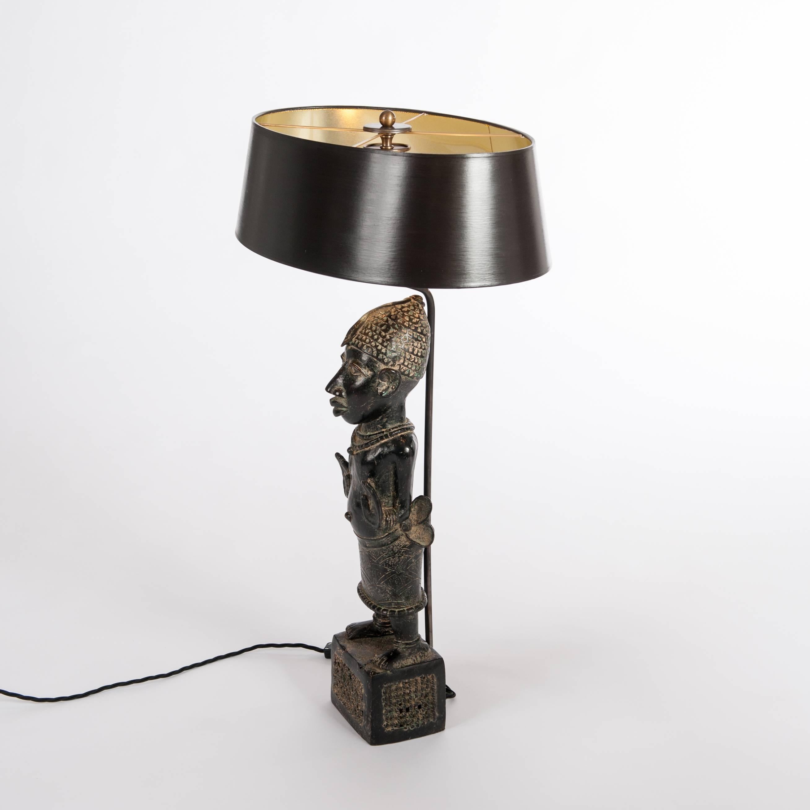 Beninese Mid-Century Black Tribal African Table Lamp Purpose Built Construction and Shade