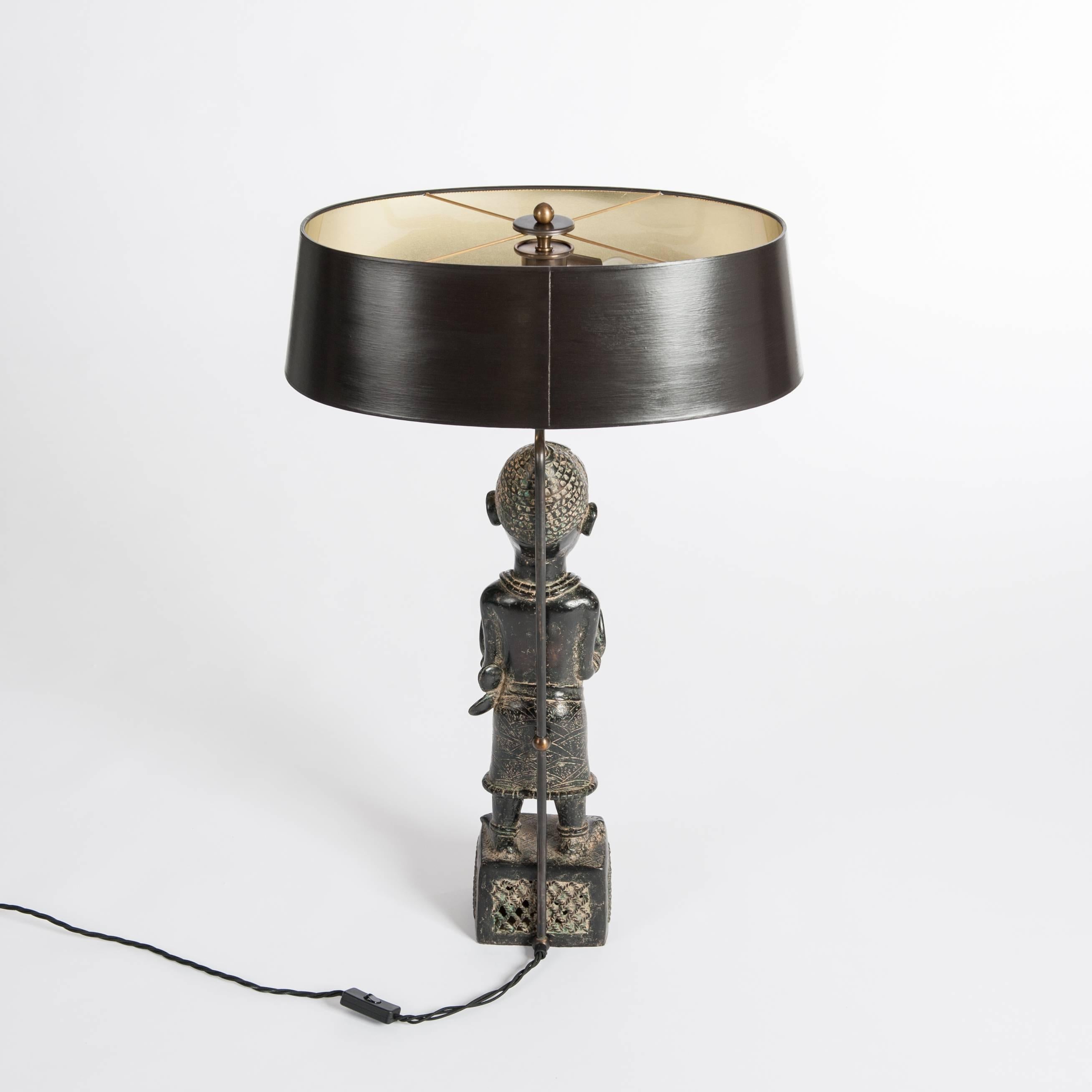 Cast Mid-Century Black Tribal African Table Lamp Purpose Built Construction and Shade