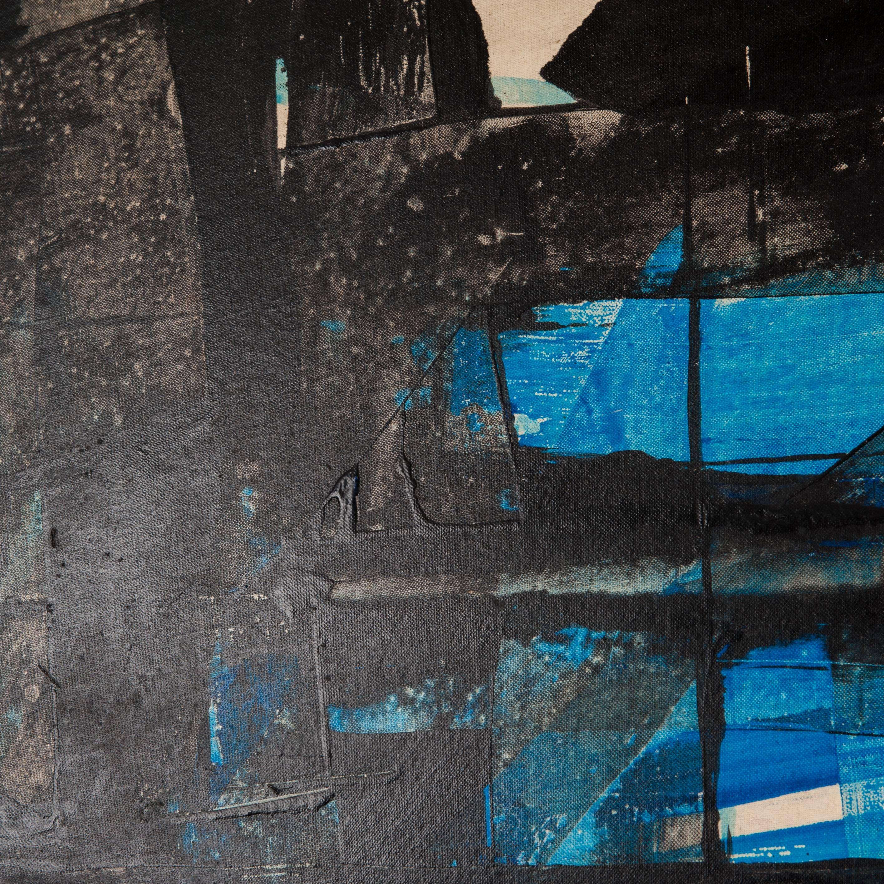 Spanish Impressive Abstract Painting Turquois-Black Signed by Ricardo Santamaria, 1970