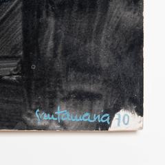 Impressive Abstract Painting Turquois-Black Signed by Ricardo Santamaria, 1970