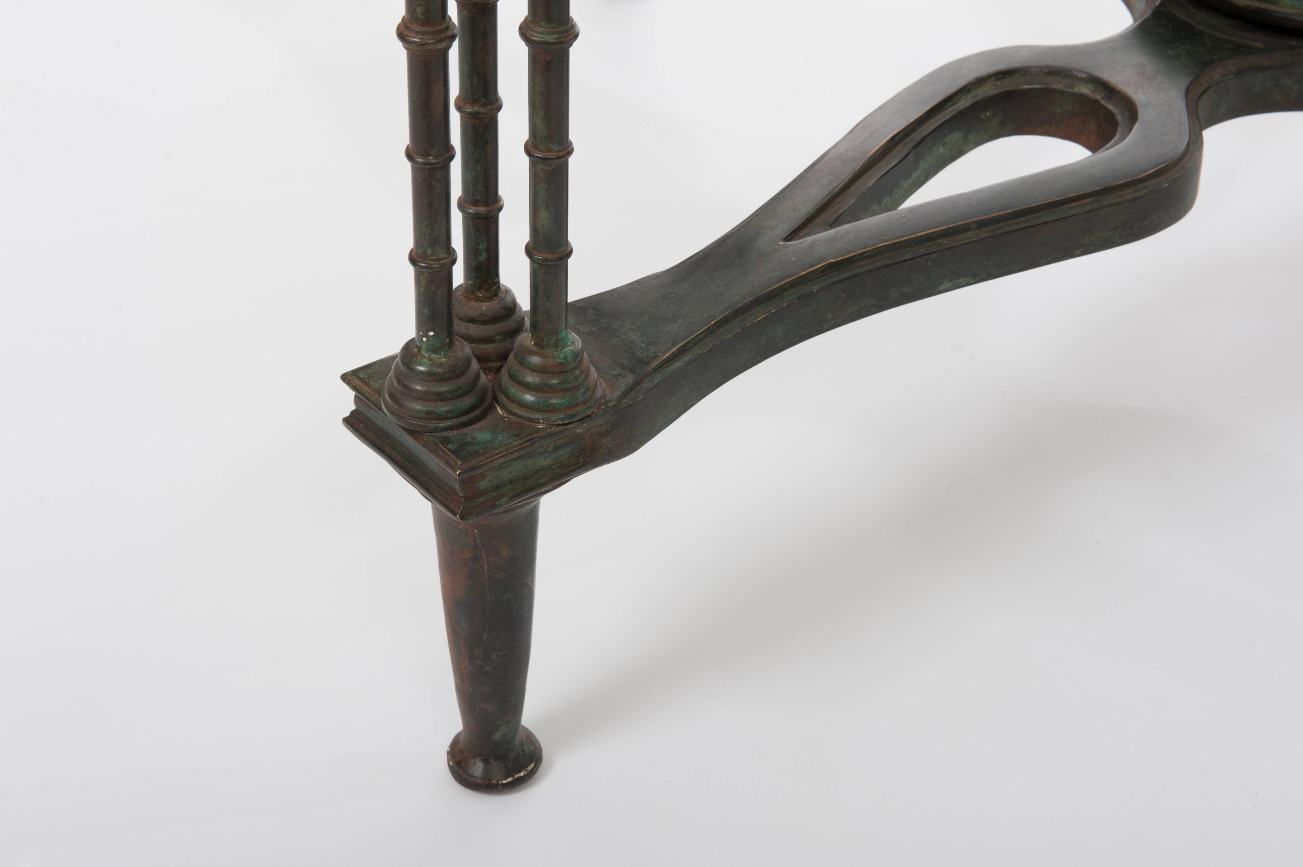 French Grazile Green-Greyish Cast Bronze Art Nouveau Table with Glass Top 4