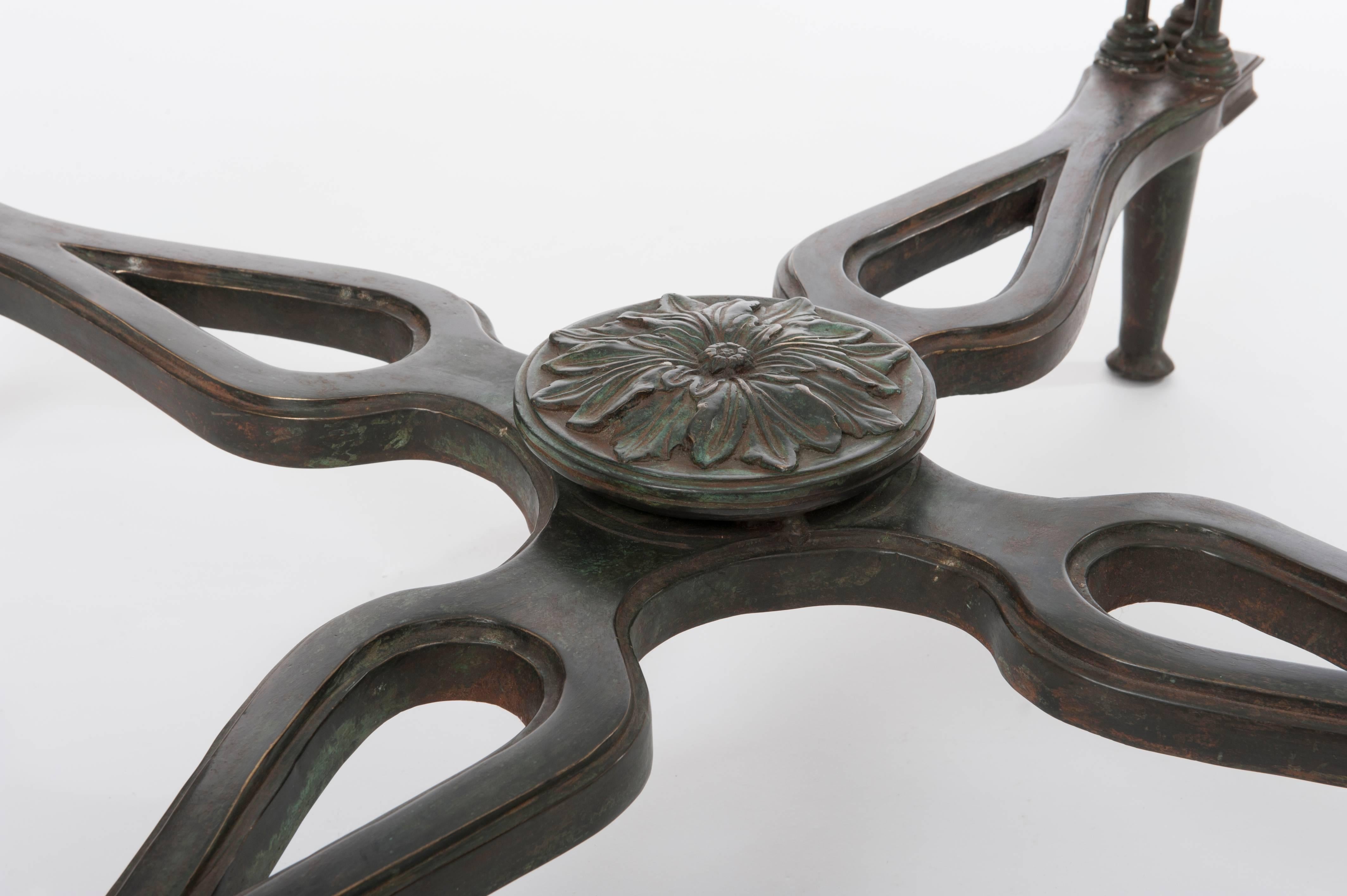 French Grazile Green-Greyish Cast Bronze Art Nouveau Table with Glass Top 5