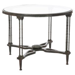 French Grazile Green-Greyish Cast Bronze Art Nouveau Table with Glass Top French Grazile Green-Greyish Cast Bronze Art Nouveau Table with Glass Top