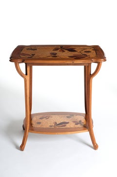 Guéridon de table Art Nouveau français en bois de rose avec incrustations d'Edouard Diot