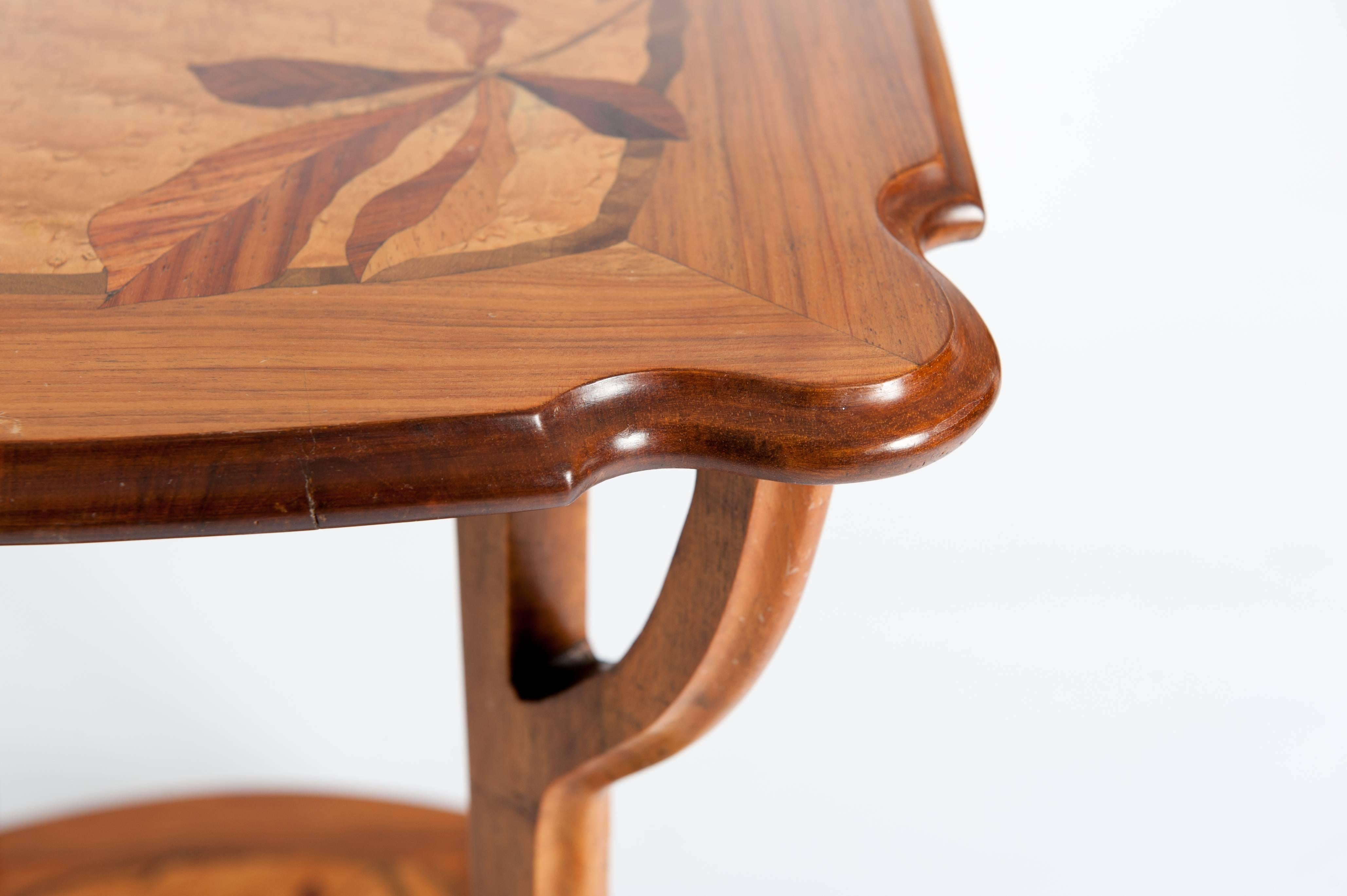 Boxwood French Art Nouveau Table Gueridon Rosewood with Inlays from Edouard Diot