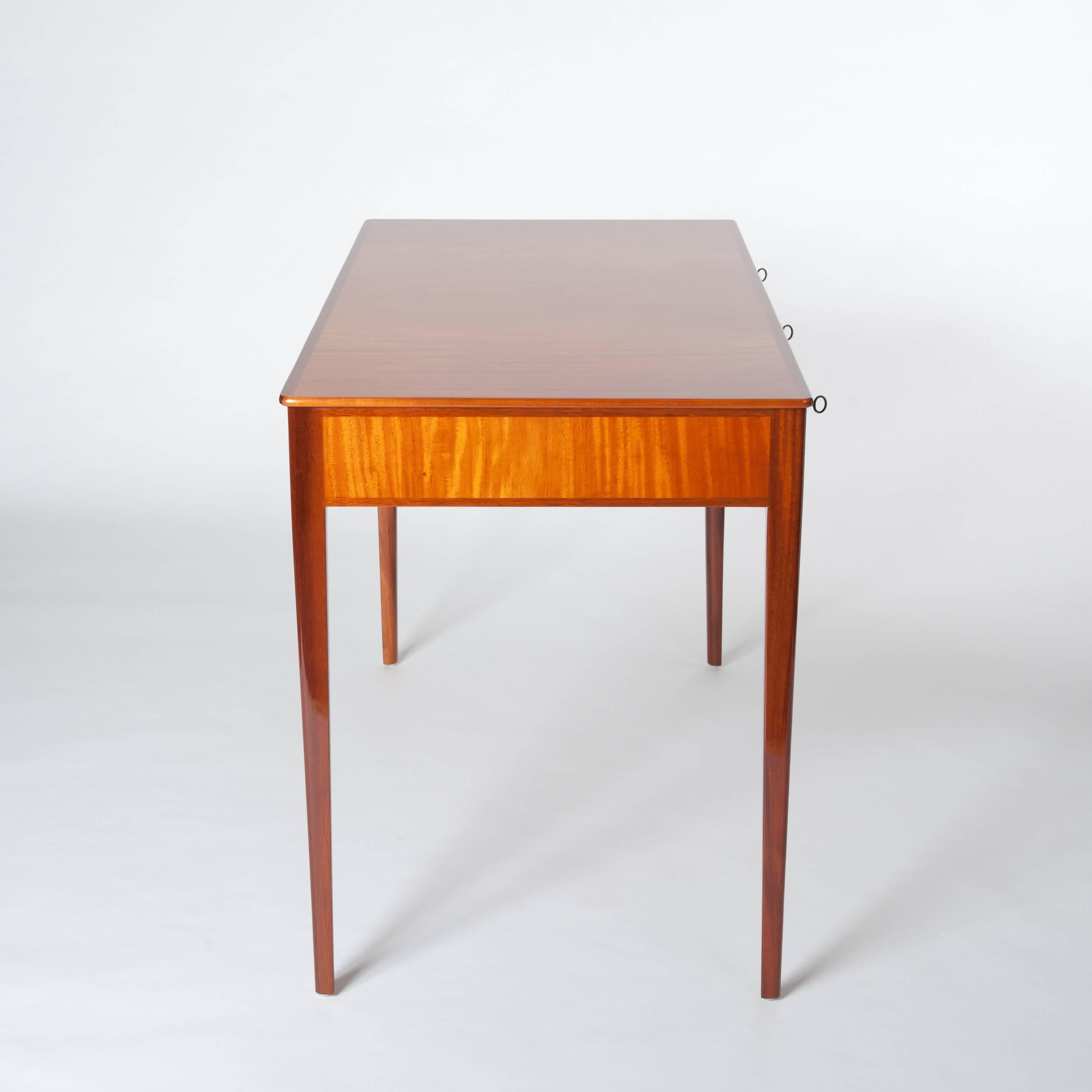 Swedish Carl Malmsten Desk Bright Mahogany Wood with Marquetry from the 1930s 1
