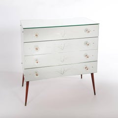 French Mid-Century Mirrored Chest of Drawers Fine Engraving Sputnik Legs