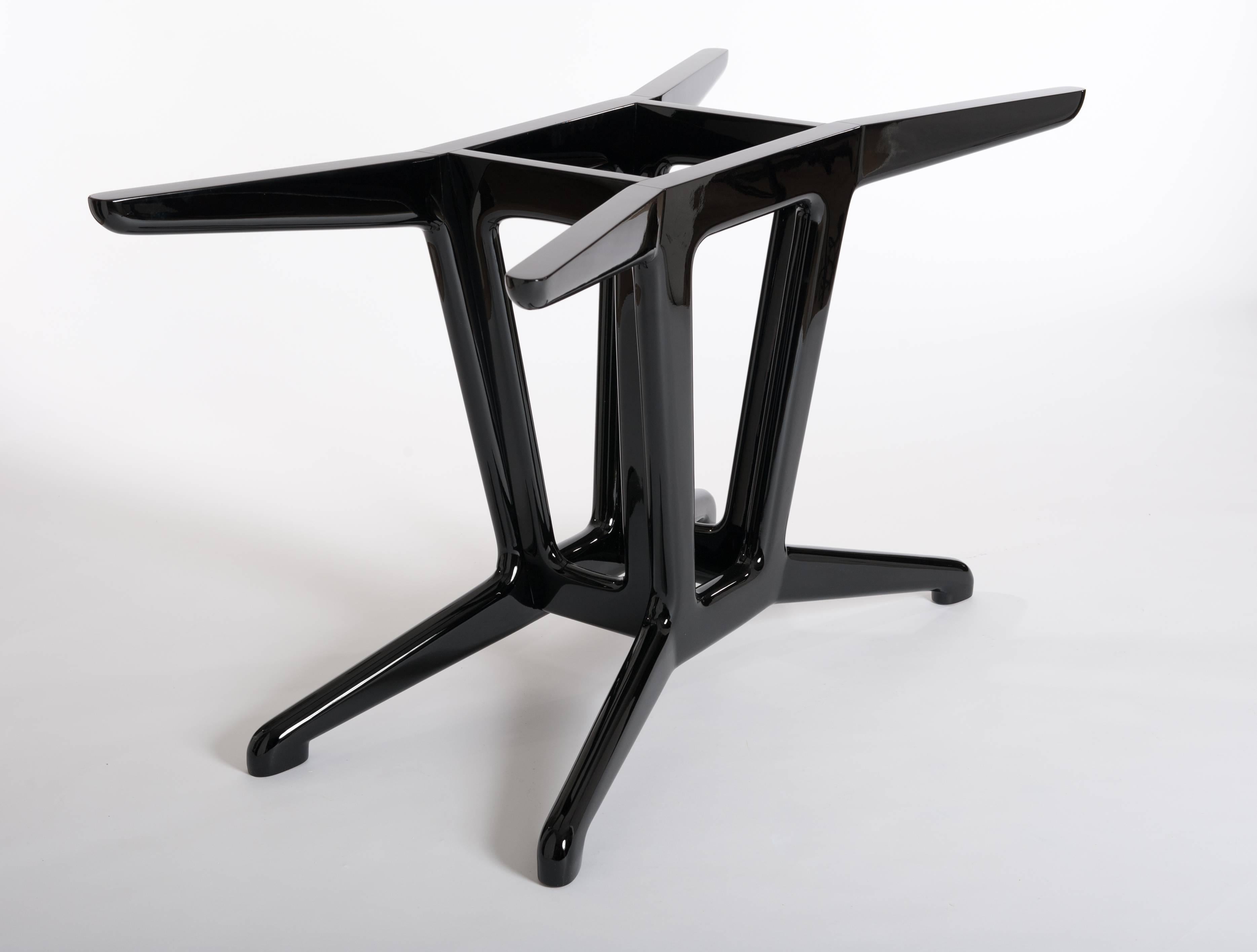 Hand-Crafted Midcentury Italian Dining Table / Desk with Re-Lacquered Wooden Base in Black
