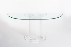 Mid-Century Italian Plexiglass Console Table with Crystal Glass Table Top 1970s