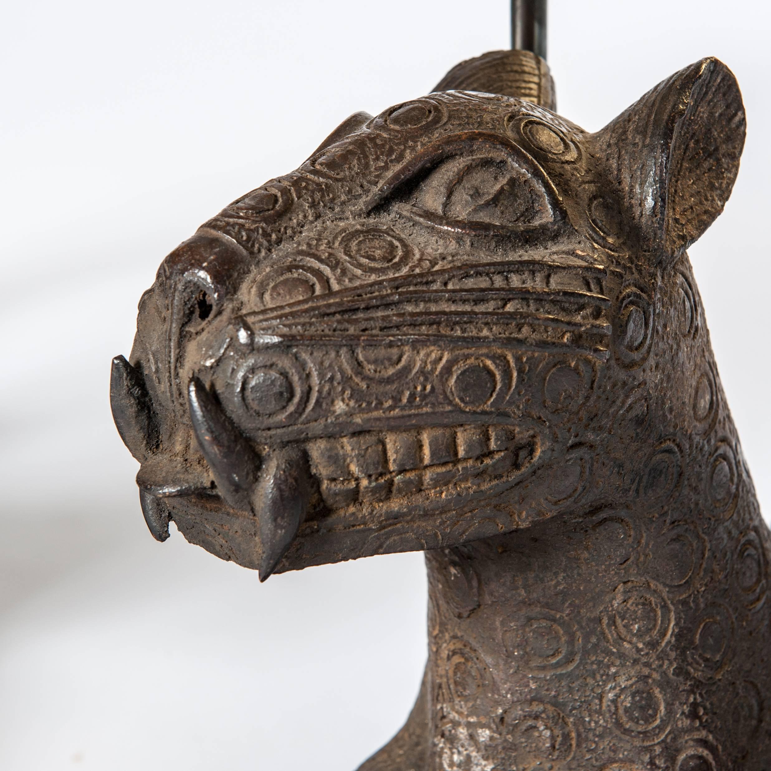 Pair of Colonial Bronze Leopards from Benin, Purpose Built Lamp Construction 2