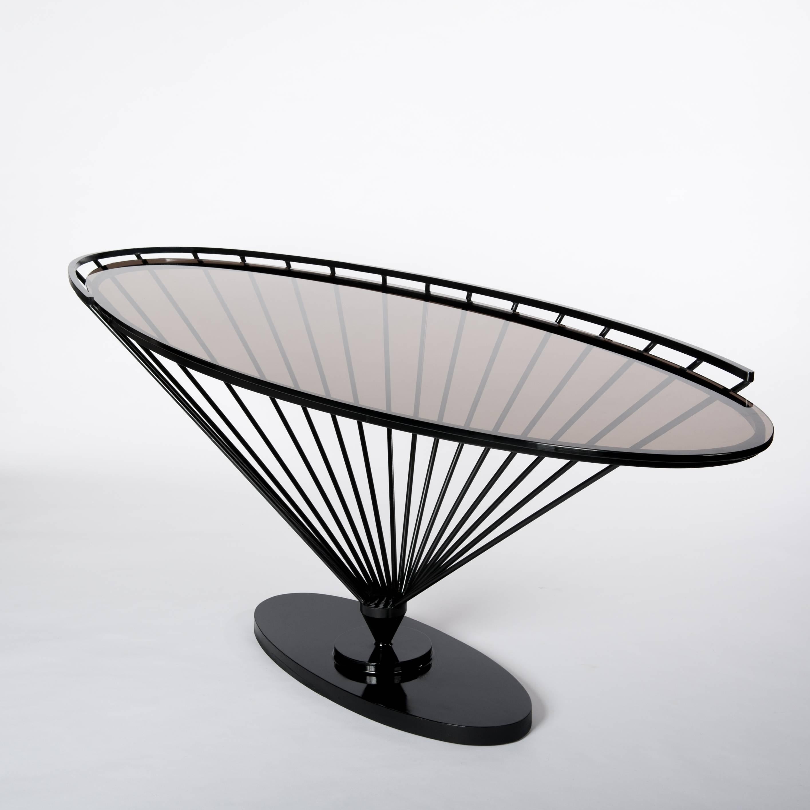 Italian Modern Iron Console Table with Smoked Glass Top by Marzio Cecchi for Hermès