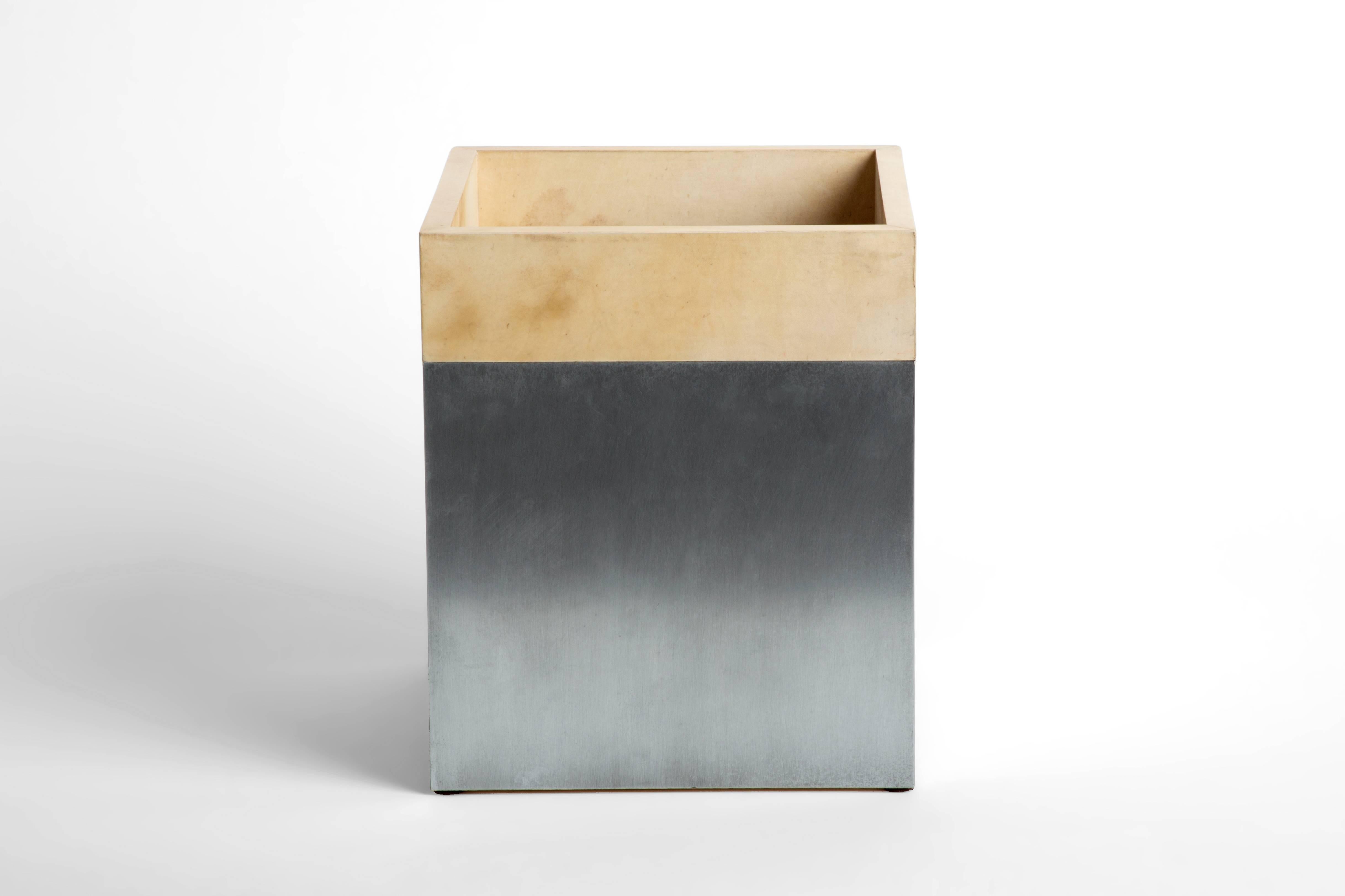 Made from a combination of calfskin and zinc, this is a unique edition from Erik Gustafson.

Gustafson’s inspiration stems from a love of the history of art, architecture and design. Gustafson pieces are inherently tactile, they invite one to