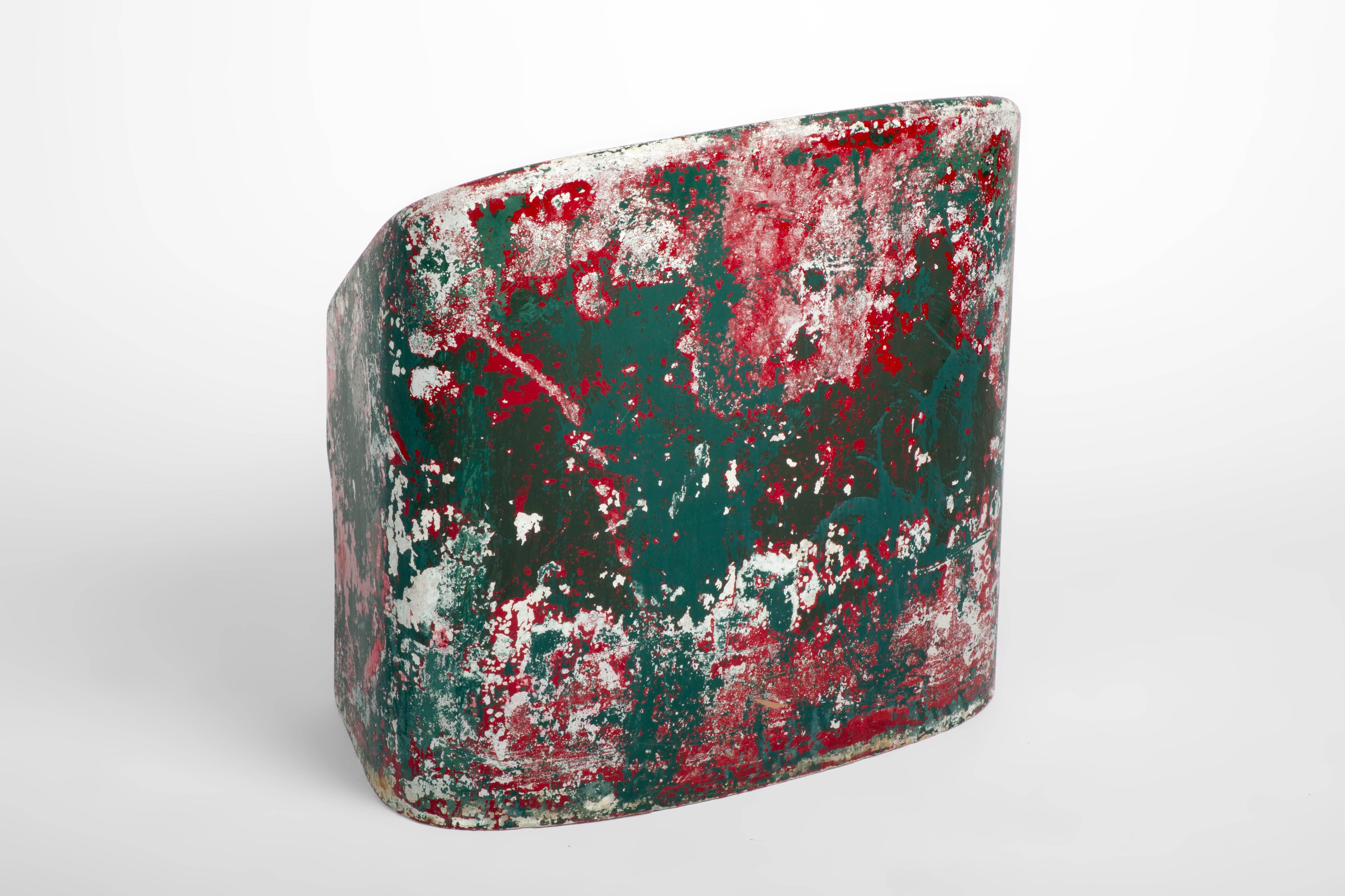 Modern Green and Red Painted Cement Chair, Willy Guhl