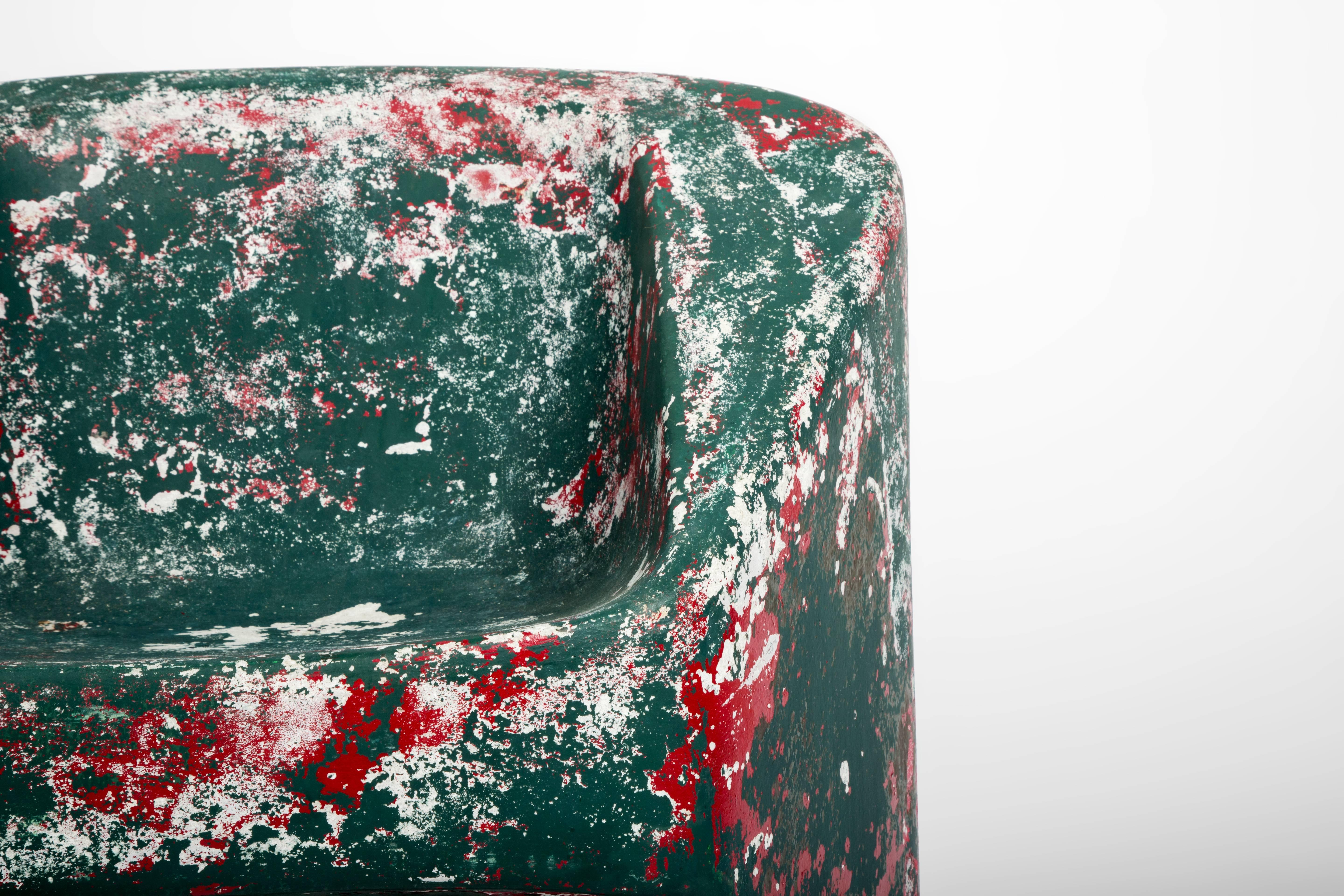 Swiss Green and Red Painted Cement Chair, Willy Guhl
