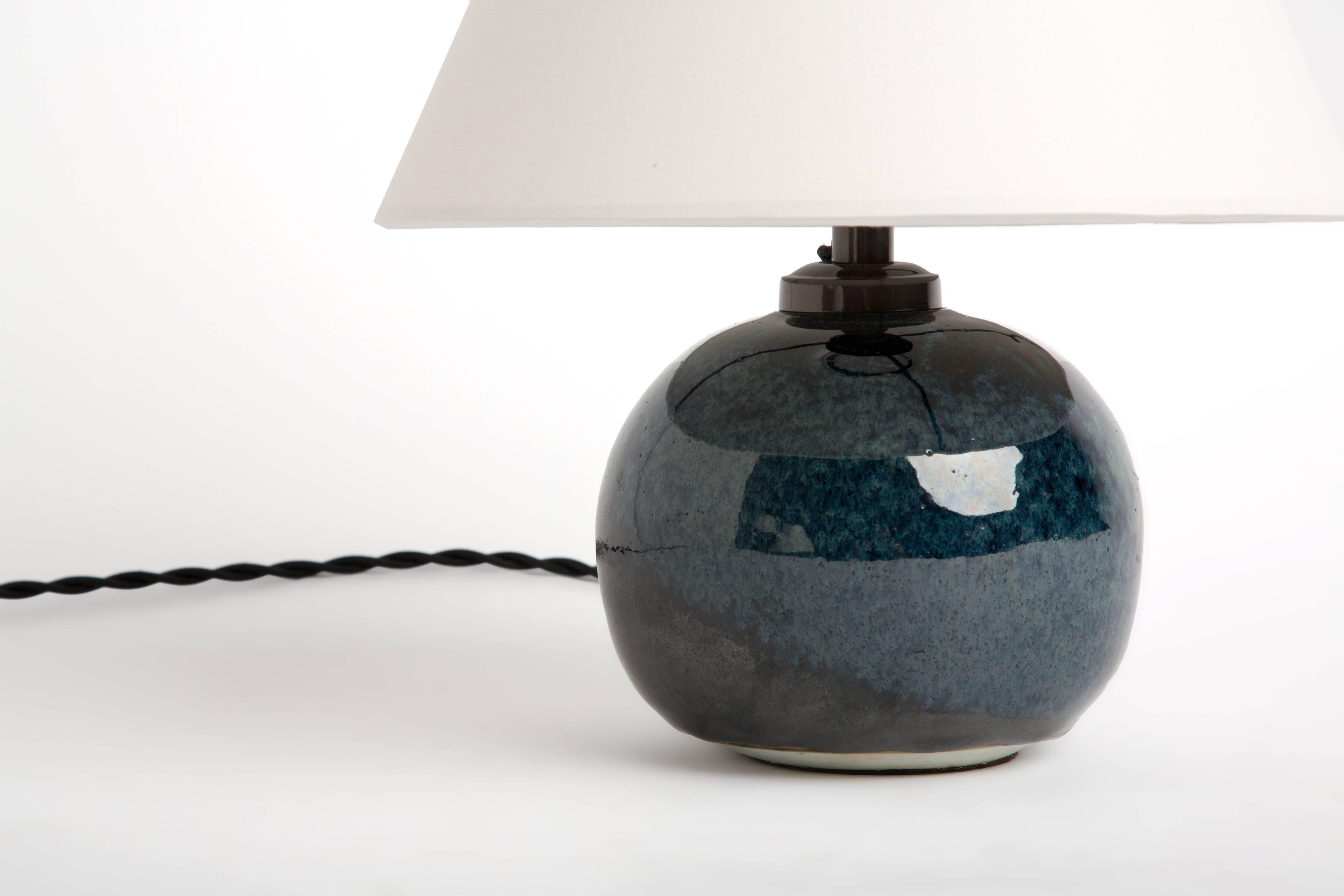 Mid-Century Modern Deep Blue French Ceramic Table Lamp