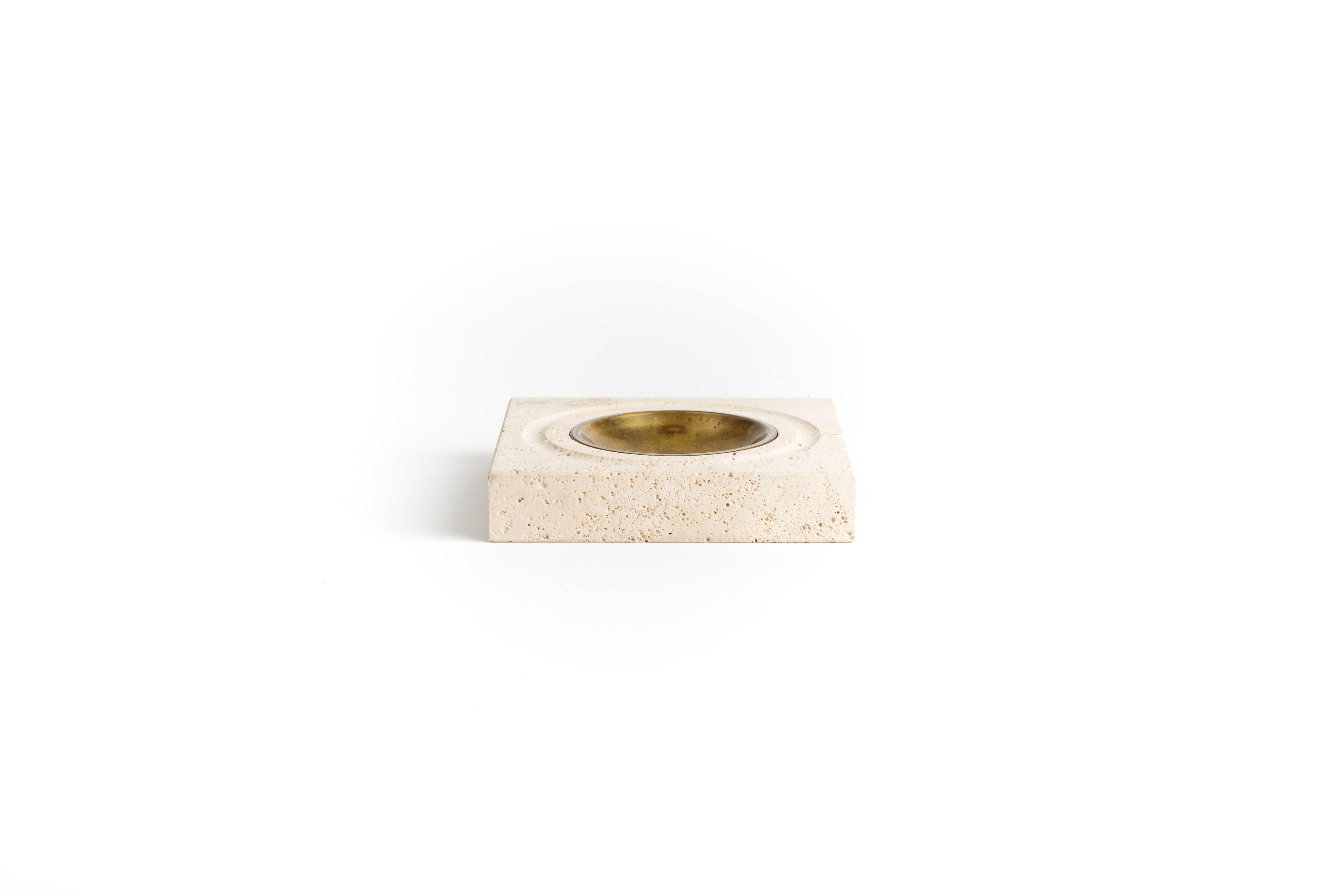 Modern F.Lli Mannelli Travertine and Brass Catch-All for Raymor For Sale