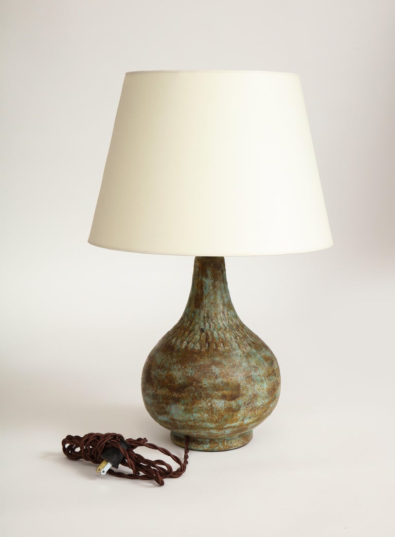 Midcentury Verdigris Ceramic Table Lamp For Sale at 1stdibs