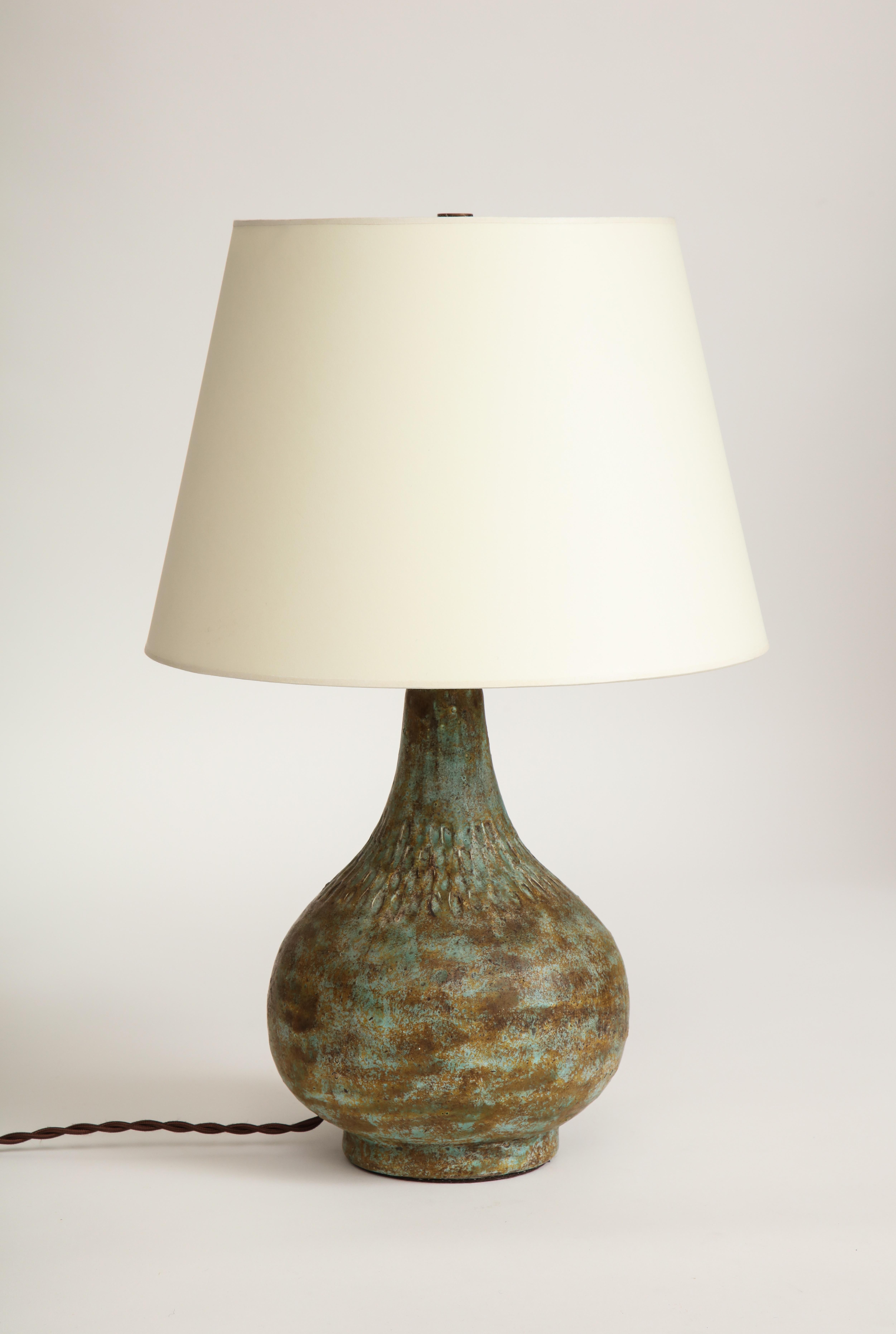French Mid-century Verdigris Ceramic Table Lamp