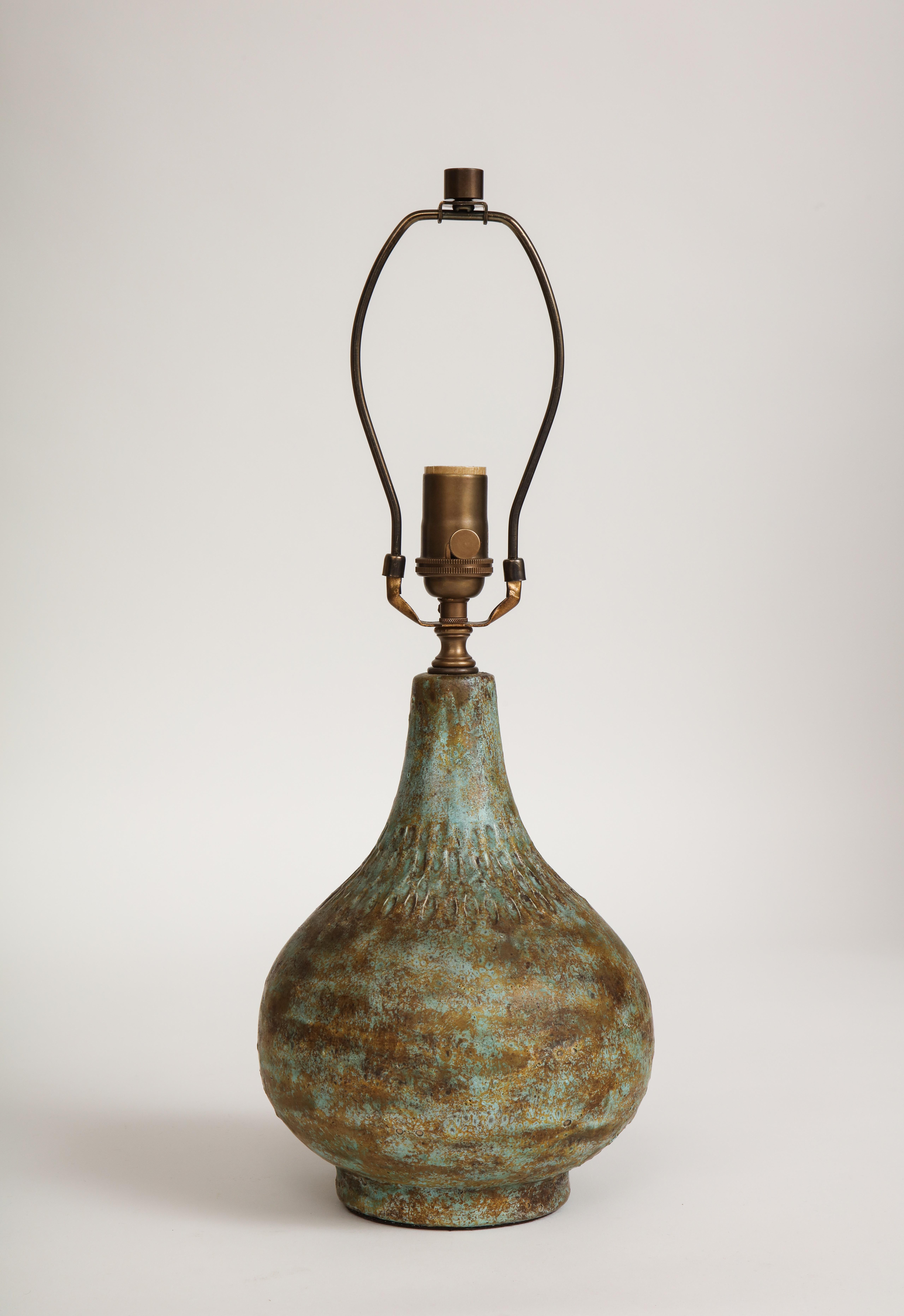 Glazed Mid-century Verdigris Ceramic Table Lamp