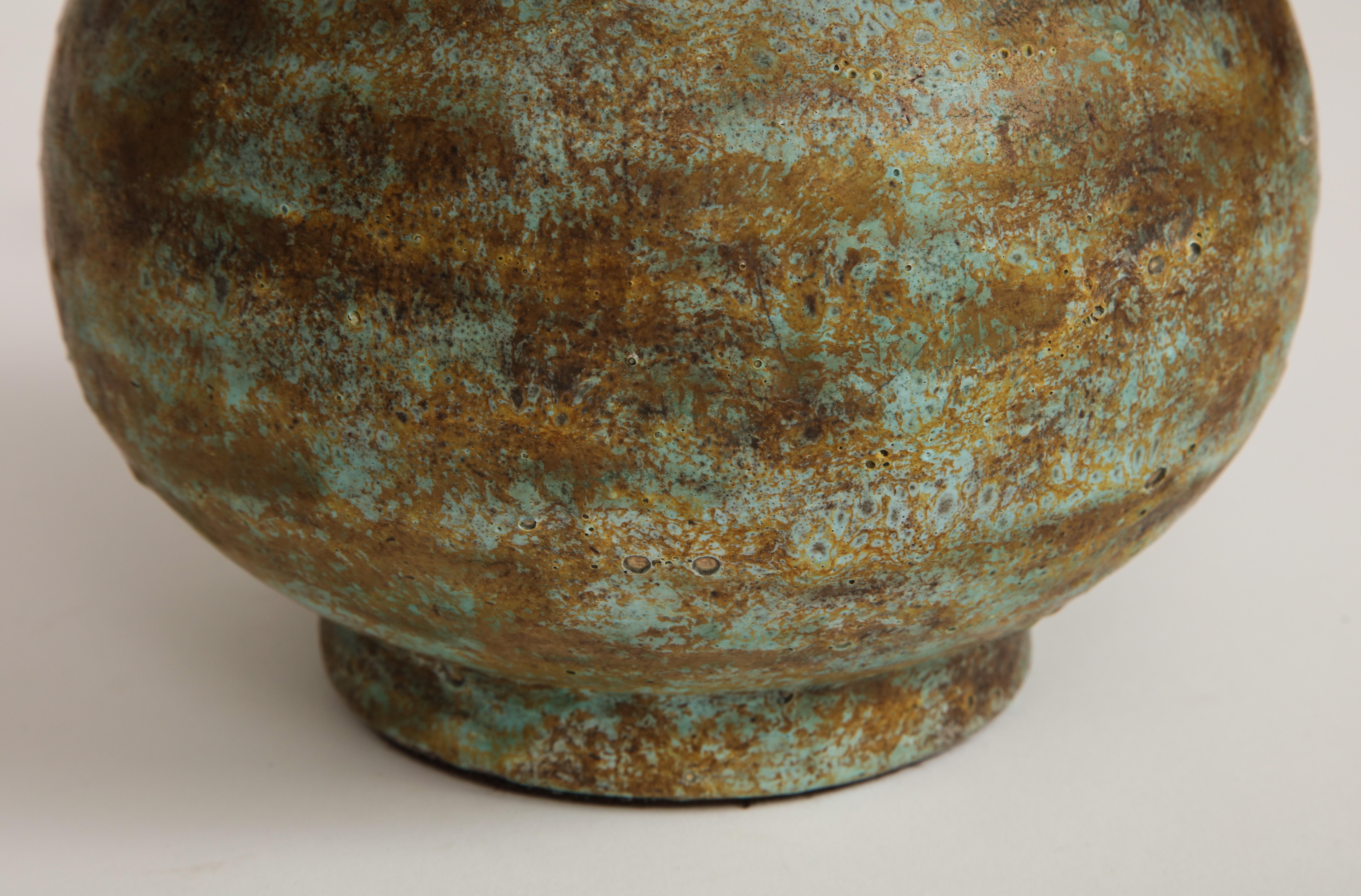Mid-century Verdigris Ceramic Table Lamp In Excellent Condition In New York, NY