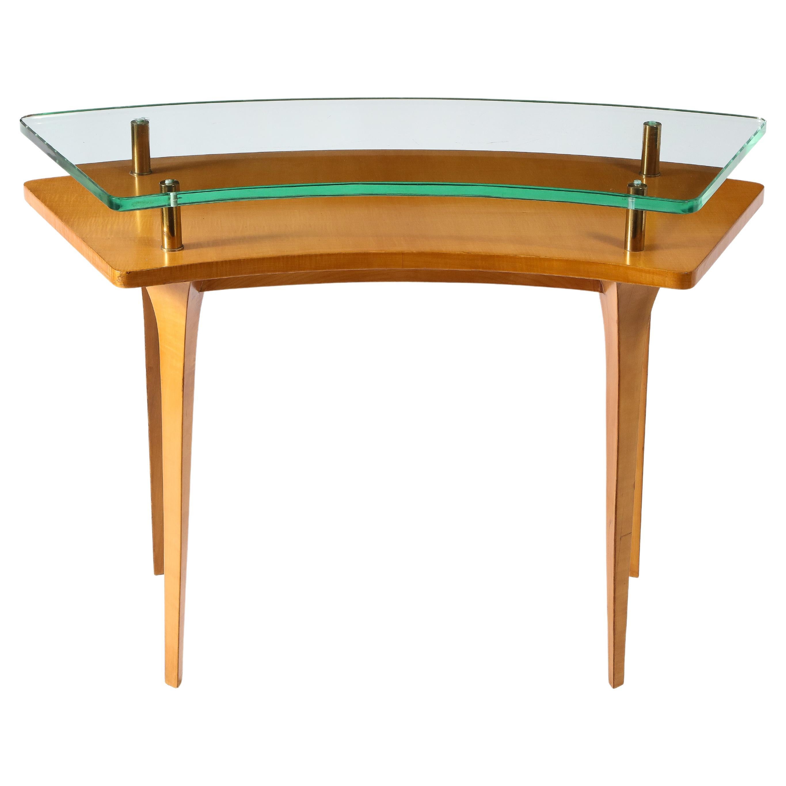 Meuble de toilette ou bureau en sycomore et verre, Raphael Raffel, France, années 1950