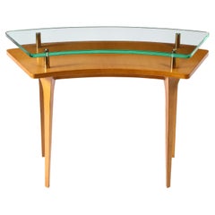 Vintage Raphael Raffel Vanity or Writing Desk in Sycamore and Glass, France 1950s