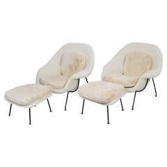 Eero Saarinen for Knoll Pair of Two-Tone Womb Chairs with Ottomans, USA 1955