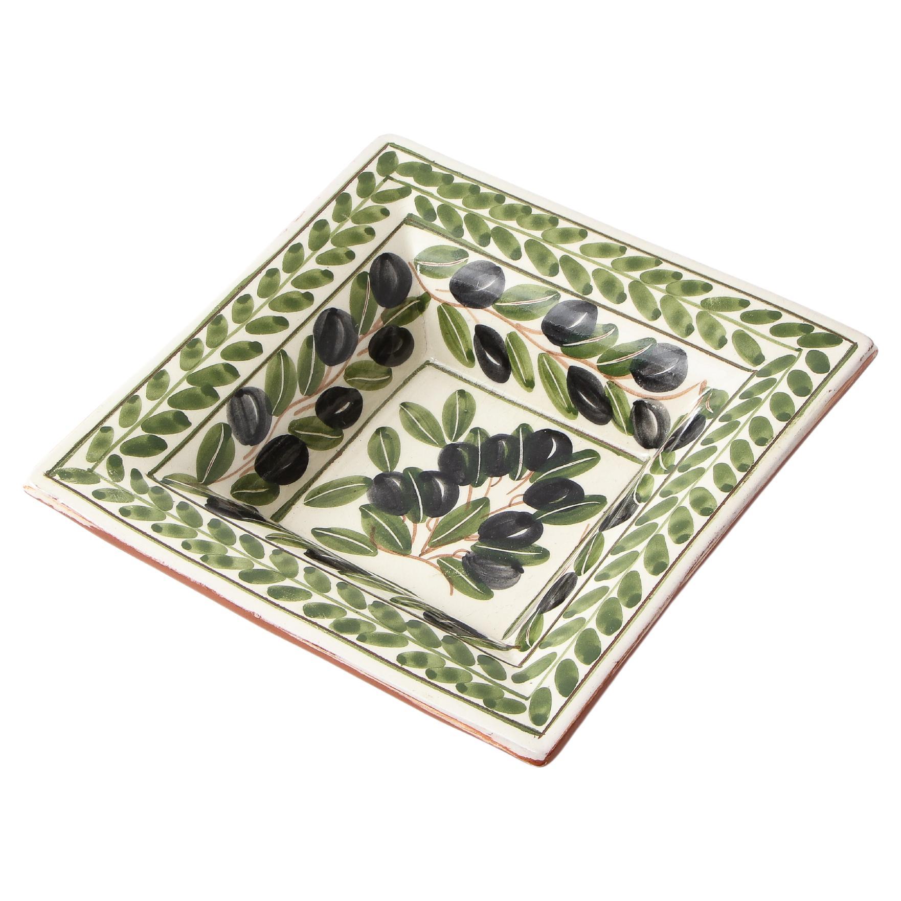 Portugese Ceramic Dish with Painted Olives For Sale