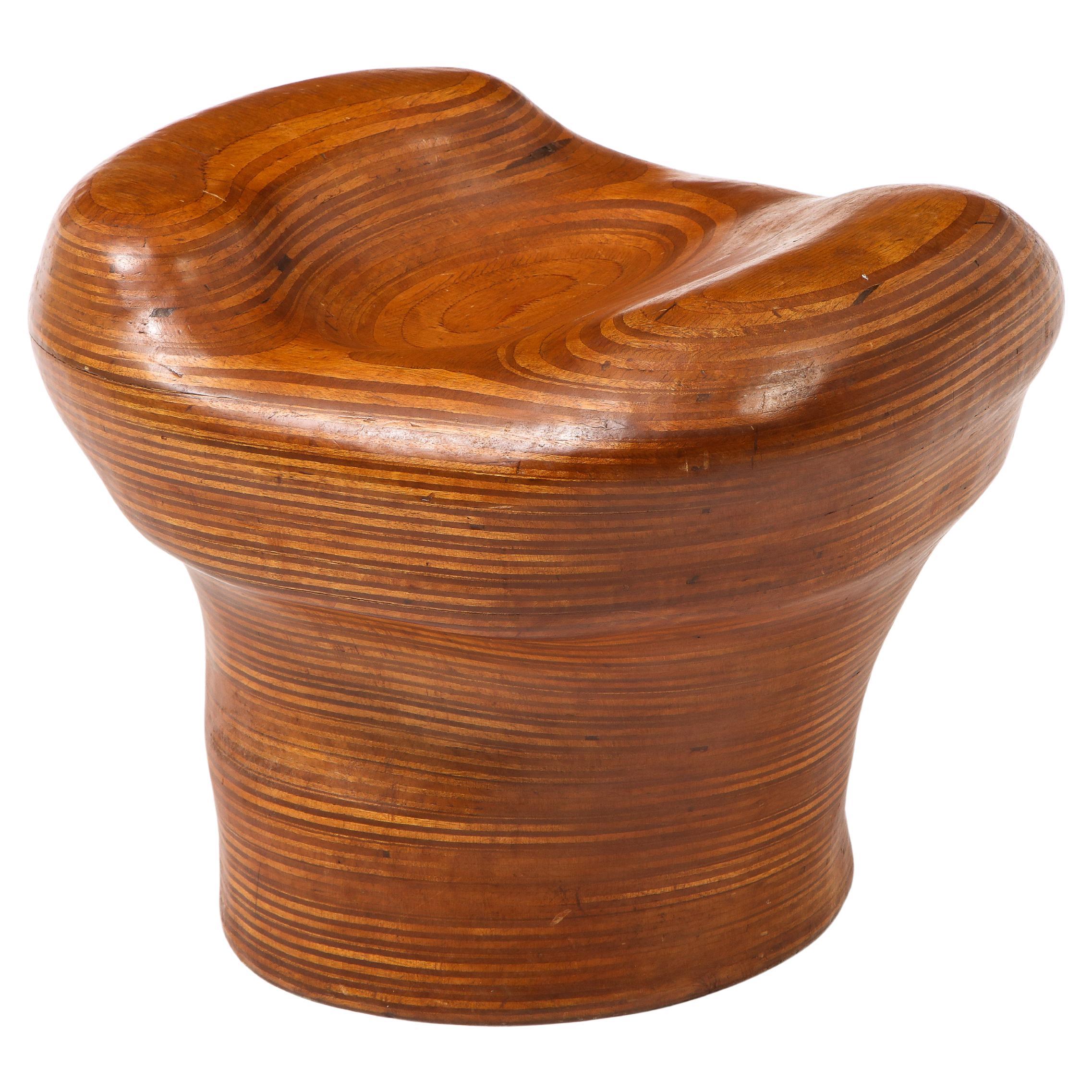 Denis Cospen Biomorphic Stool in Laminated Wood, France 1960's For Sale