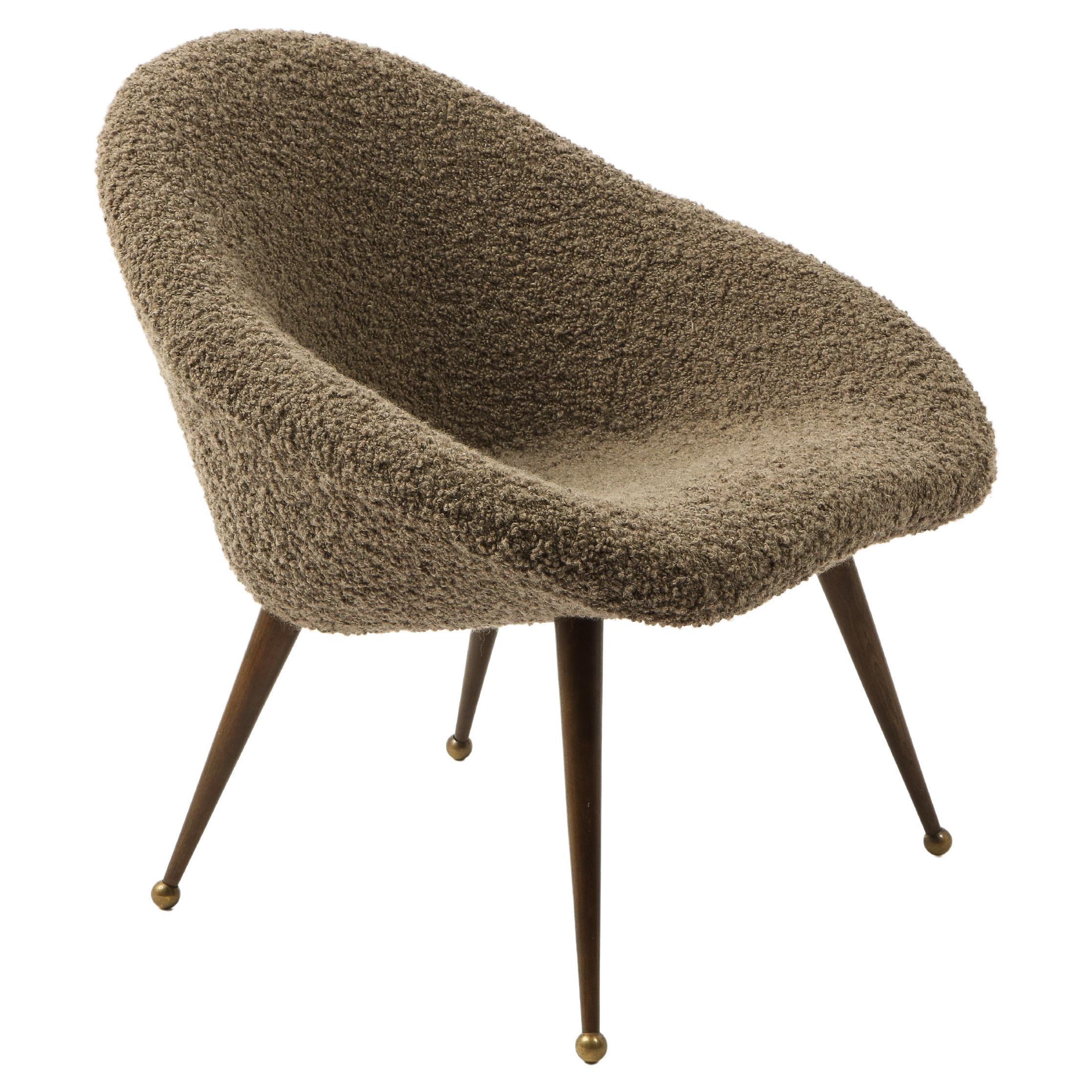 Brown "Egg" Armchair in Bouclé, France 1960's For Sale