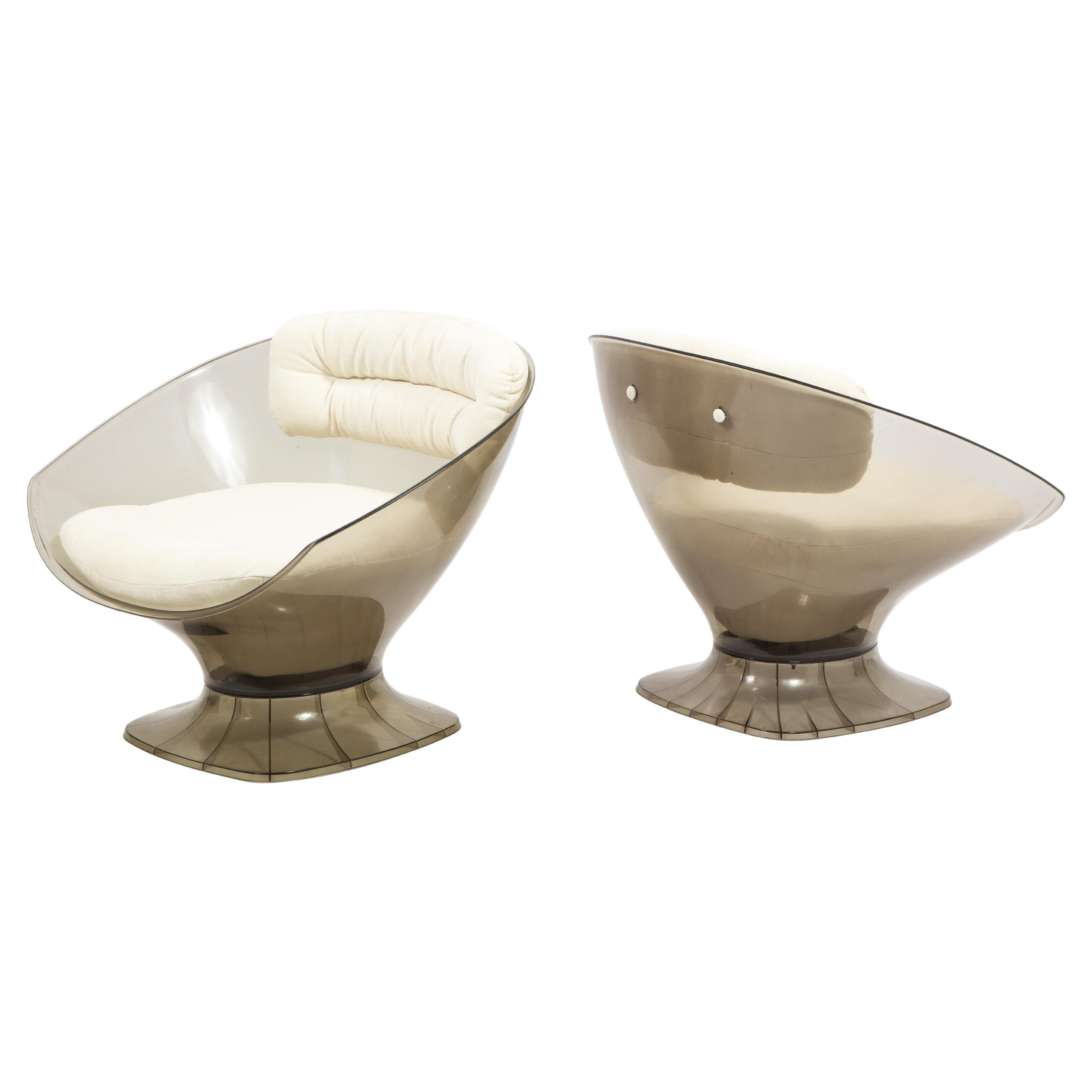 Raphaël Décorateur Pair of Smoked Acrylic Lounge Chairs, France 1960's