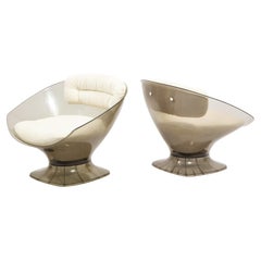 Raphaël Décorateur Pair of Smoked Acrylic Lounge Chairs, France 1960's