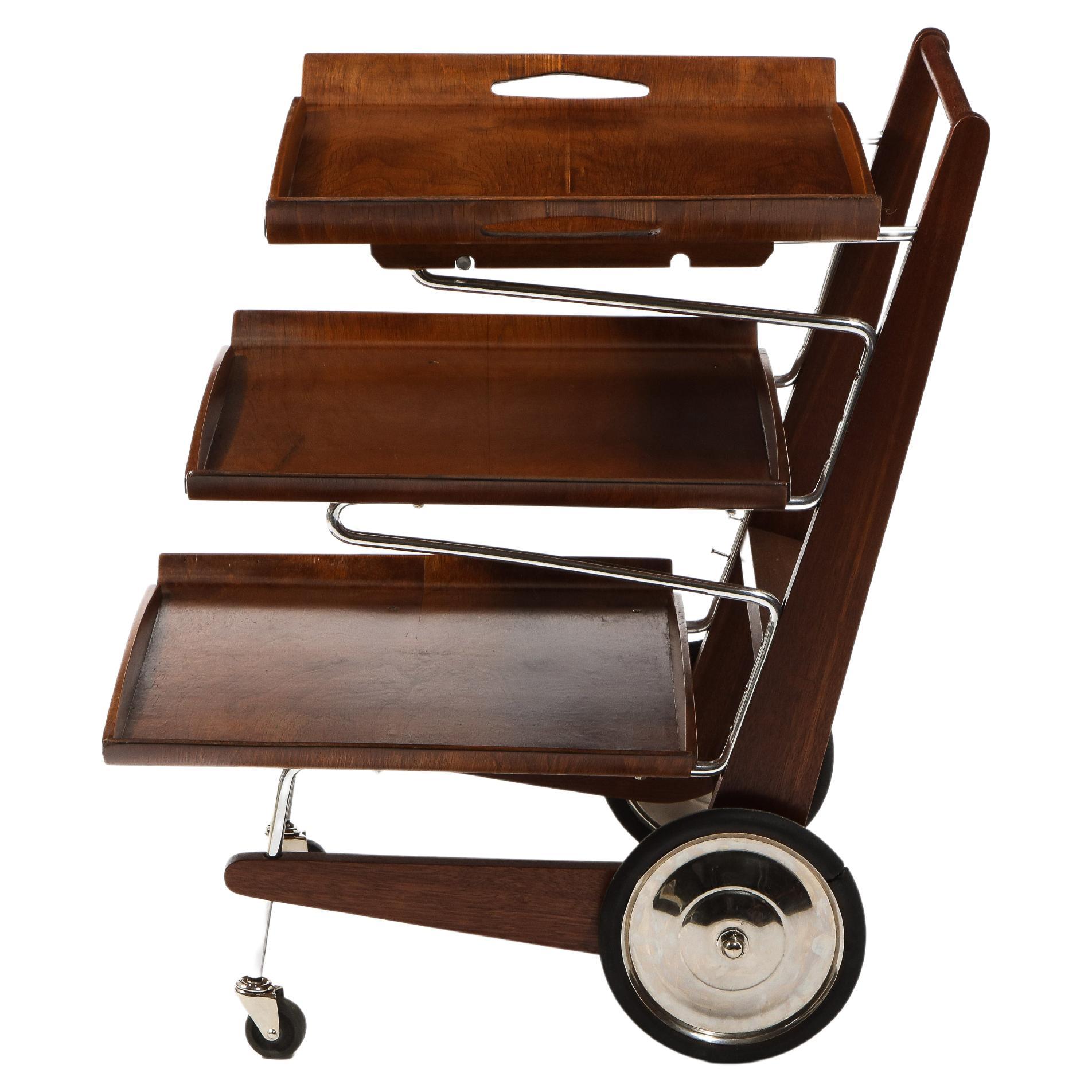 Modernist Tiered Magazine Rack on Wheels or Bar Cart, USA 1950's For Sale