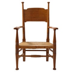  EG Punnets & Williams Arts & Craft Chair with Rush Seat, England 1910's