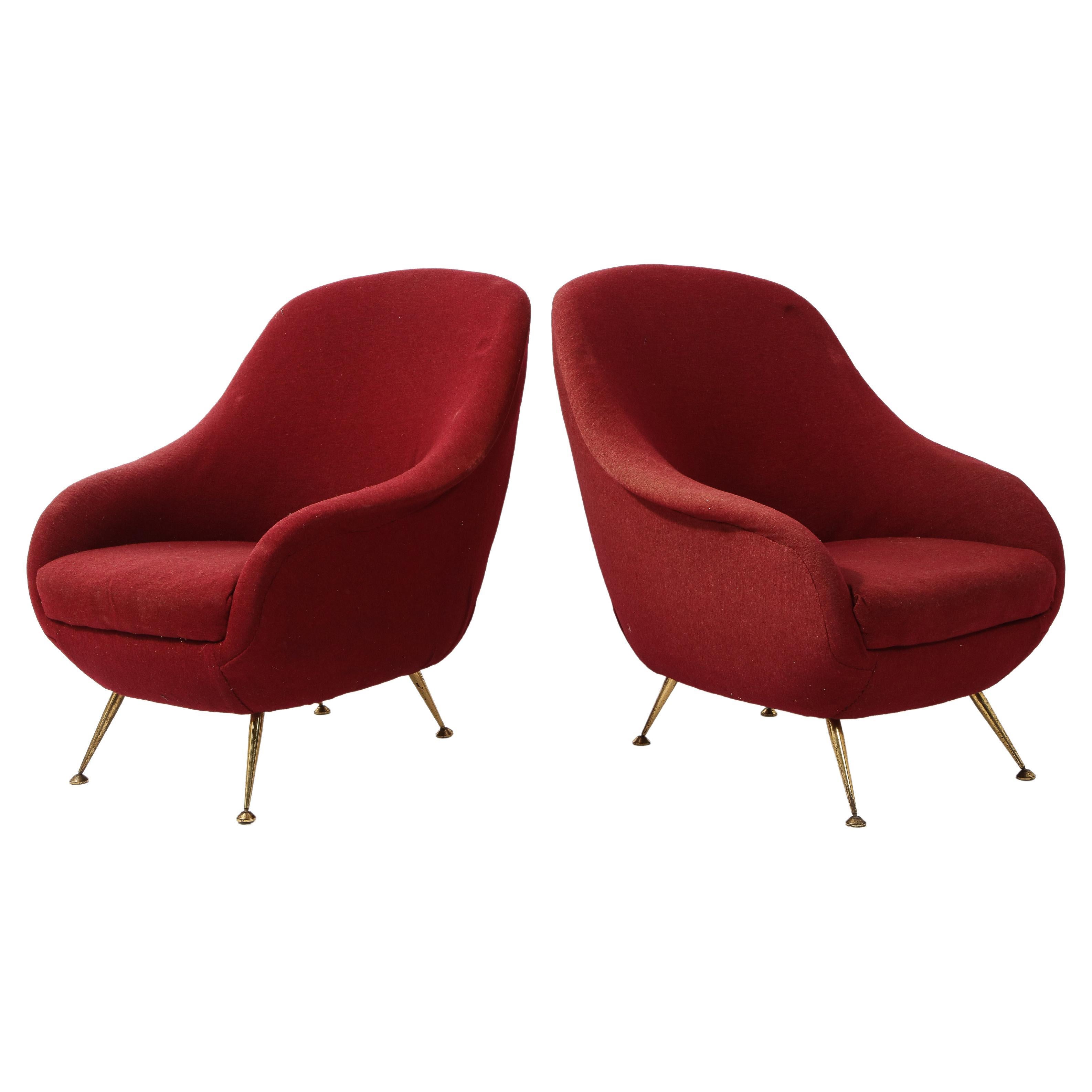 Pair of Burgundy "Egg" Lounge Chairs, Italy 1950's For Sale