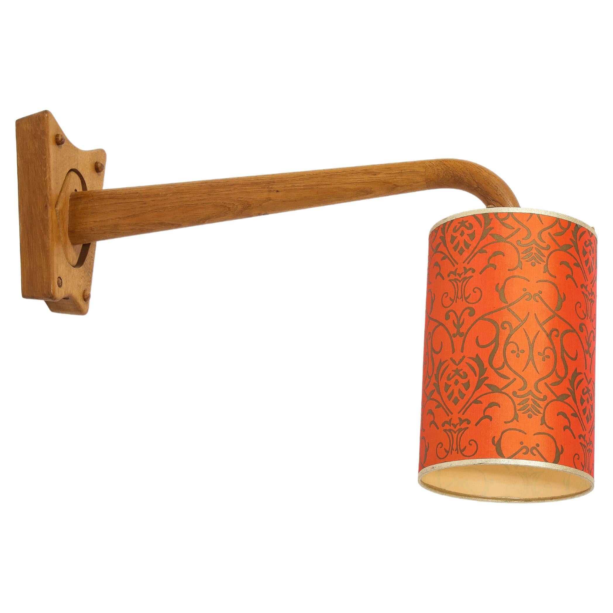 Guillerme et Chambron Single Oak Swing Arm Sconce, France 1950's For Sale