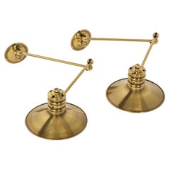 Pair of Piano Swing Arm Brass Shade Sconces, France 1960’s