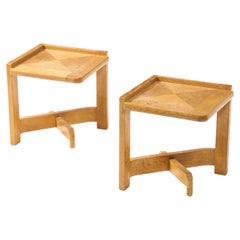 Guillerme & Chambron Oak End Tables, France 1950's