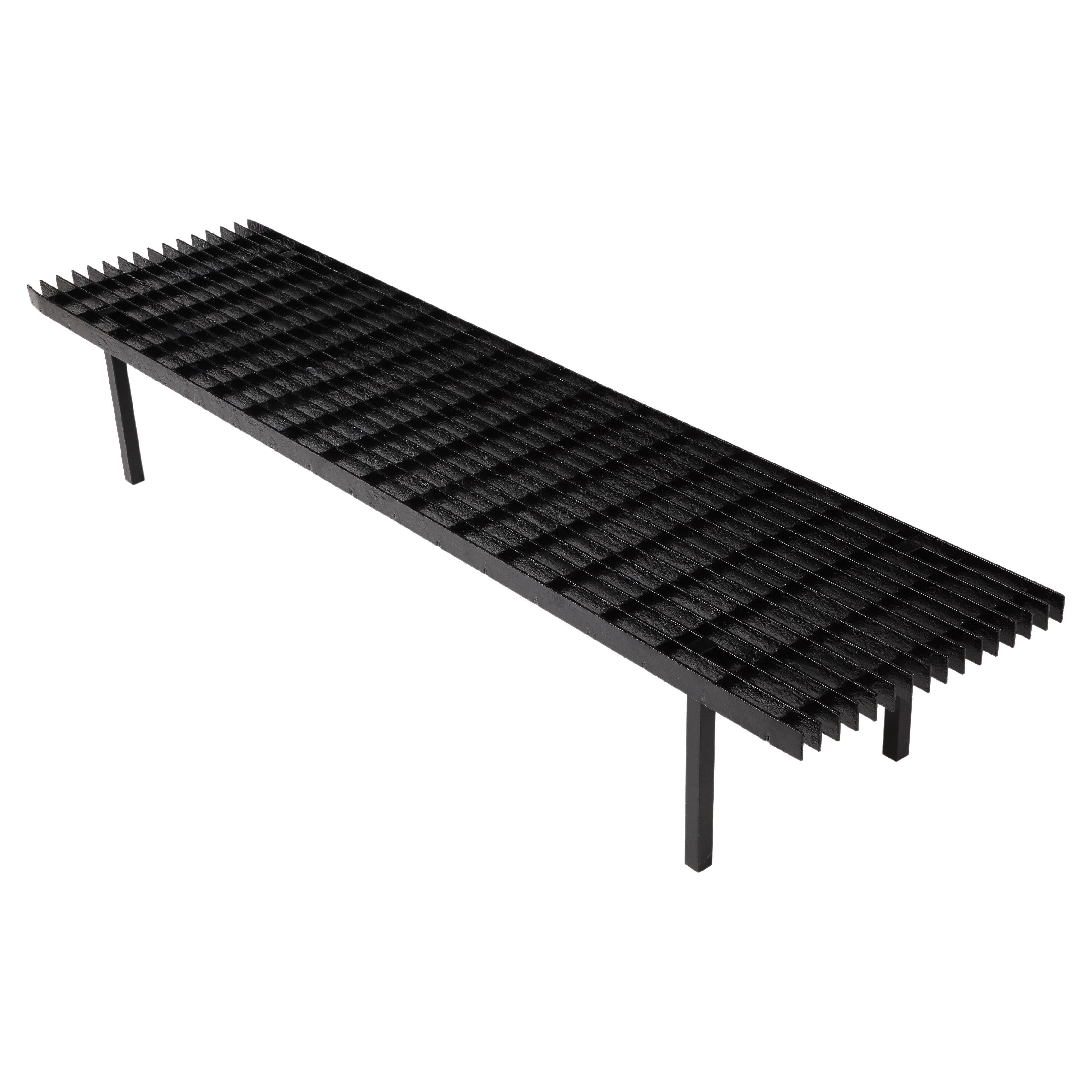 Black Enameled Steel Slat Bench or Low Coffee Table, USA 1970's For Sale
