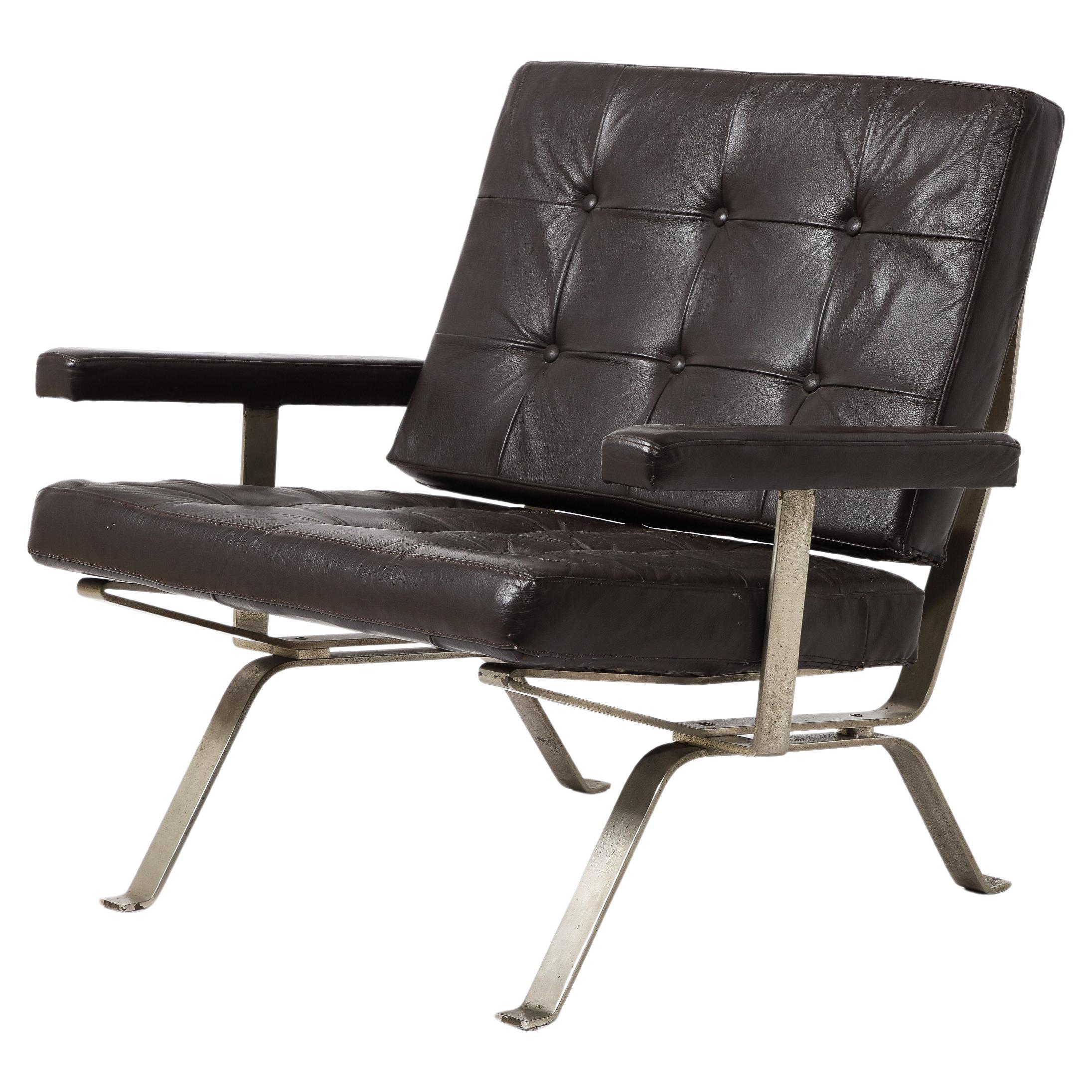 Bauhaus Style Visitor Lounge Chair in Black Leather, Germany 1960's For Sale
